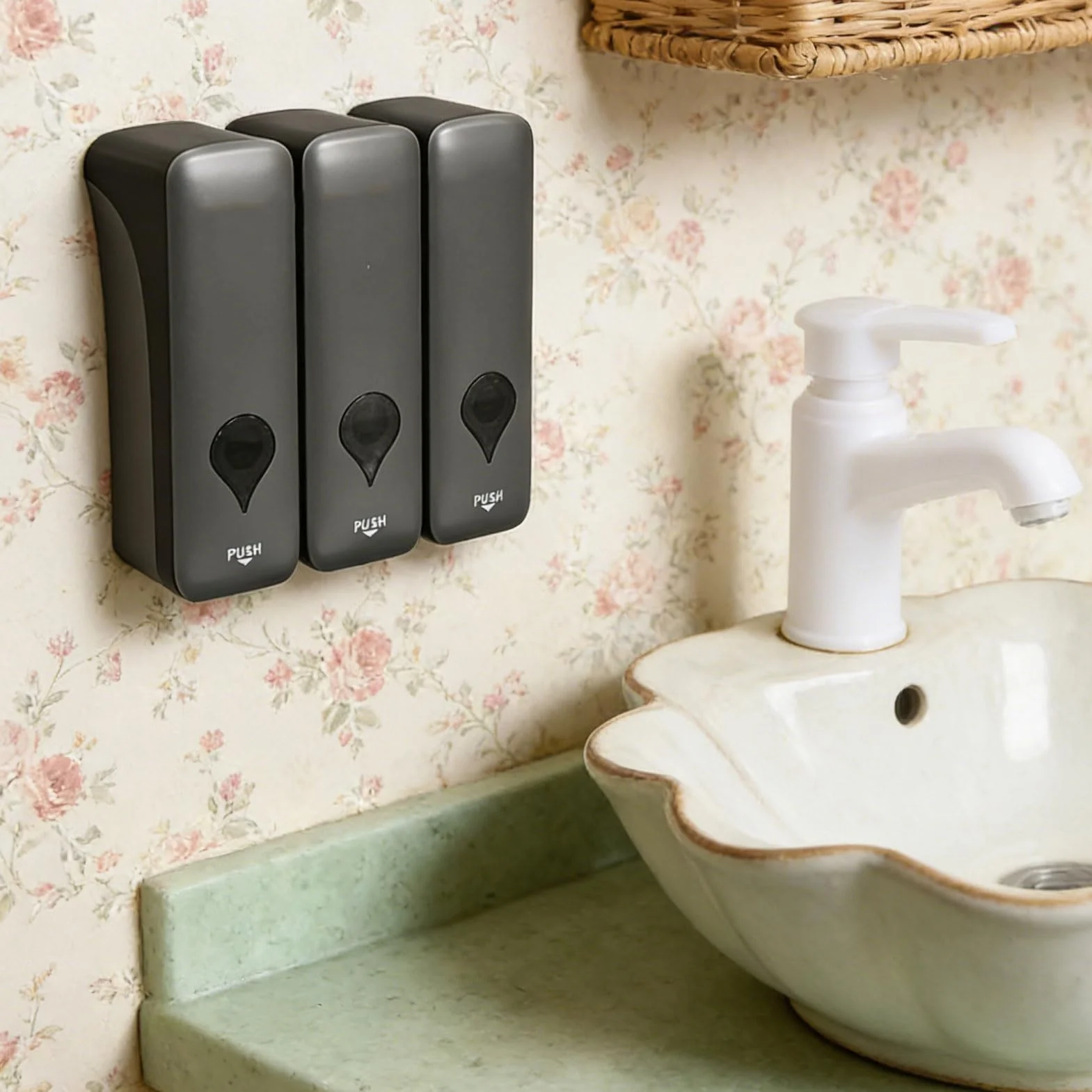 Dispensador de jabón líquido montado en la Pared de 3 cámaras para baño, Hotel, Material ABS Duradero, 200 ml por Botella, Negro