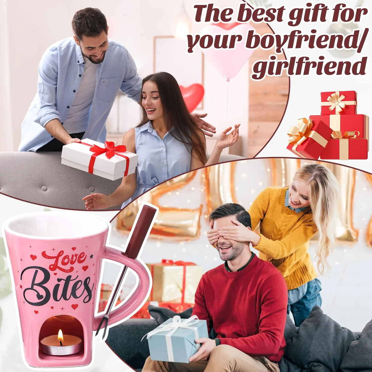Juego de Fondue de Chocolate de Cerámica 200ML con Tenedor y Vela de Té