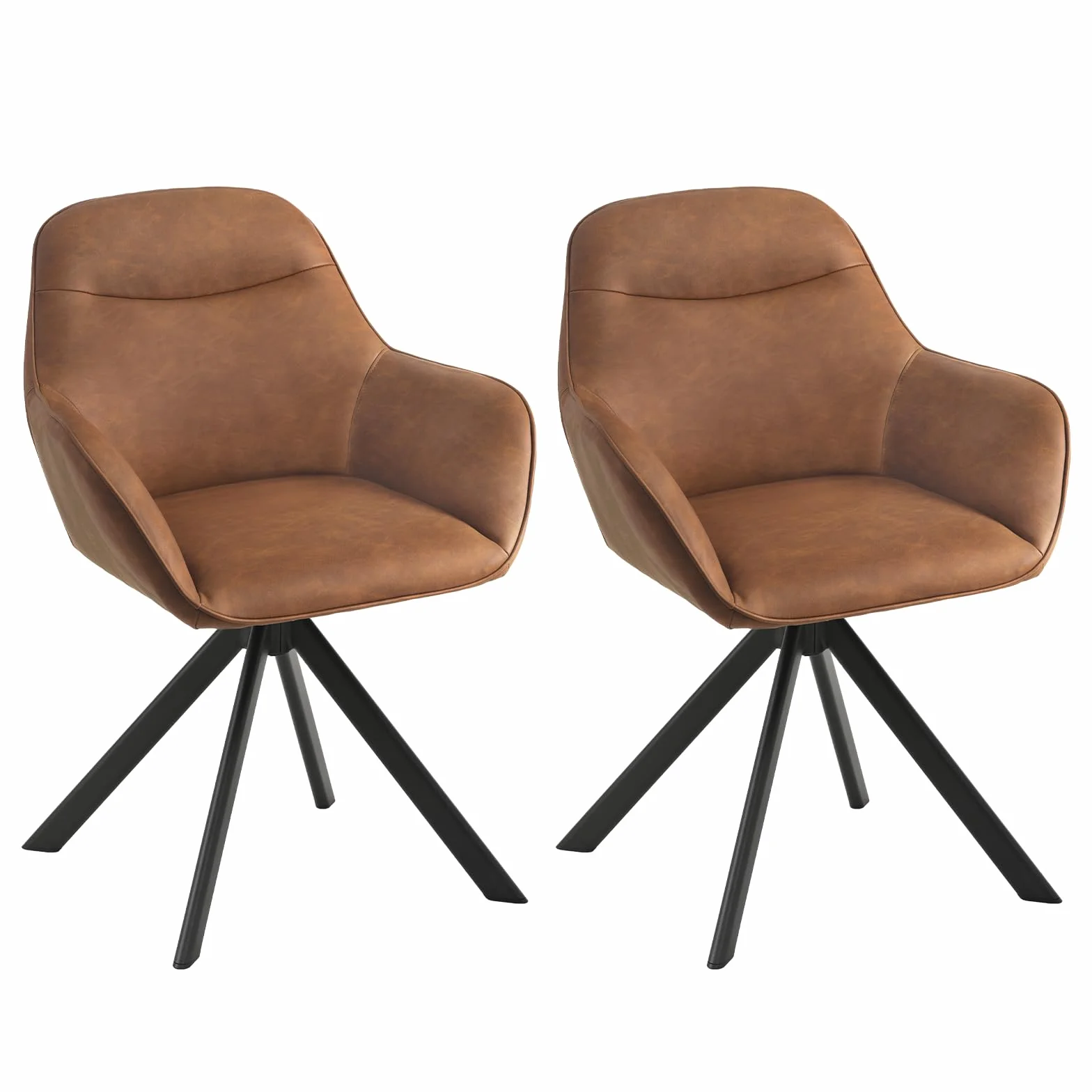 Pack de 2 Sillas de Comedor Giratorias con reposabrazos, Silla Giratoria 360°, Silla en Piel sintética, Silla de Oficina o Cocina, Marrón
