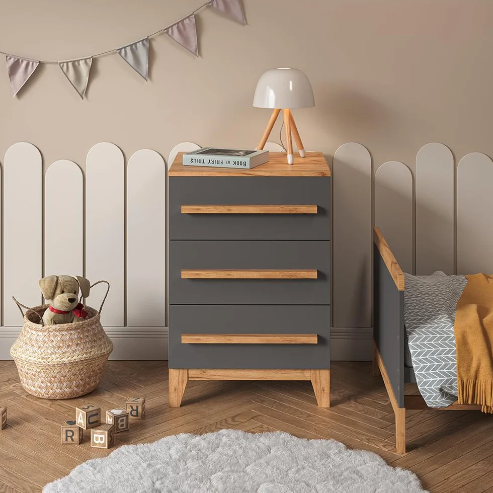 VitaliSpa Aparador Malia, Gris/Artisan, 60 x 88 cm con 3 cajones, Compatible con Otros Muebles de la Serie Malia