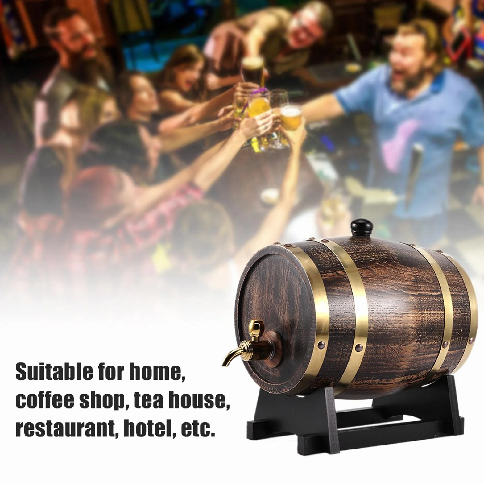 Barril de envejecimiento de roble, 3L Estilo retro Madera de roble Vino tinto Brandy Barril de whisky Contenedor de cubo de barril con grifo