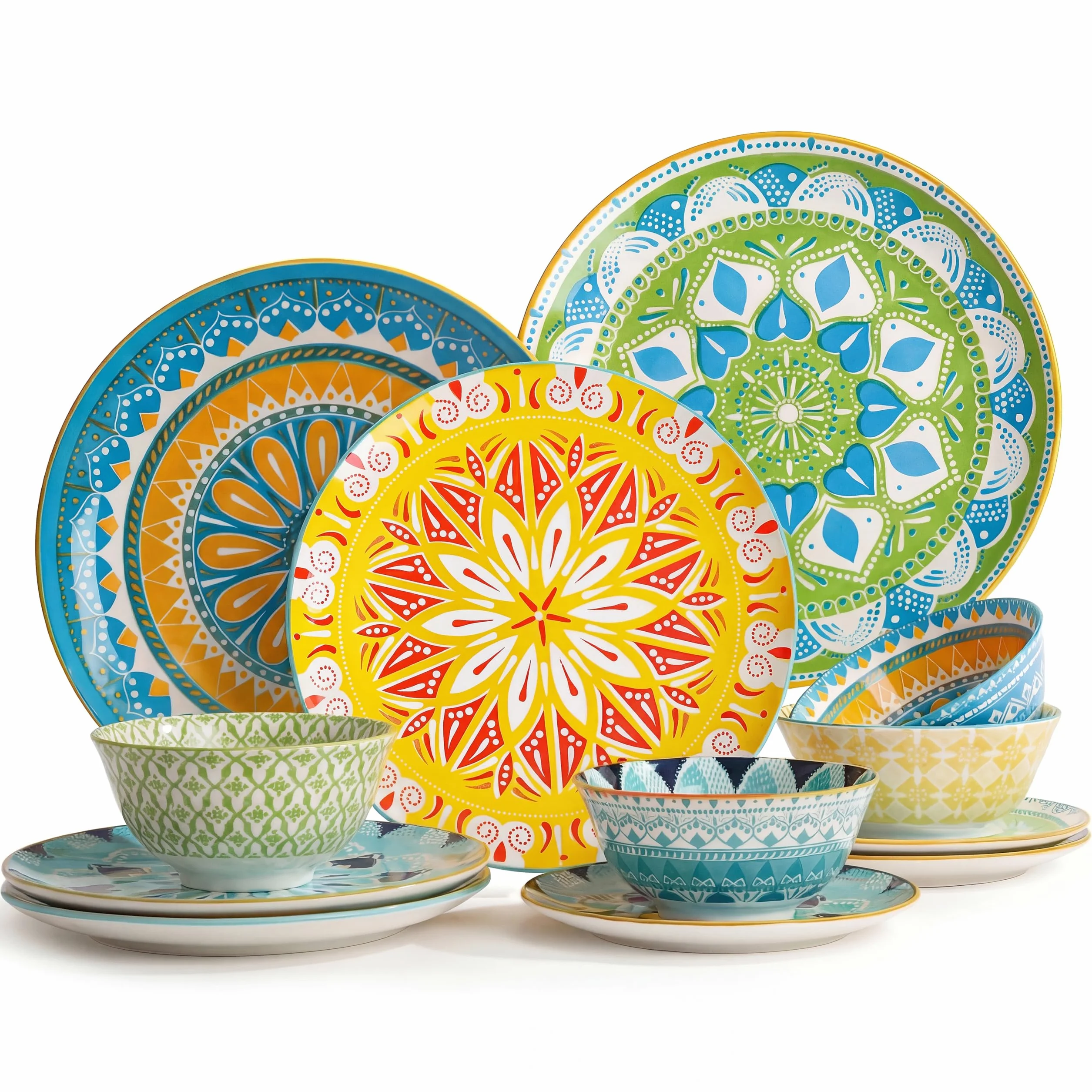 Juego de vajilla, platos y cuencos, juego de vajilla de cerámica de 12 piezas, juego de platos de cocina moderno, juego de vajilla decorativa colorida, ideal para regalo de inauguración de la casa,