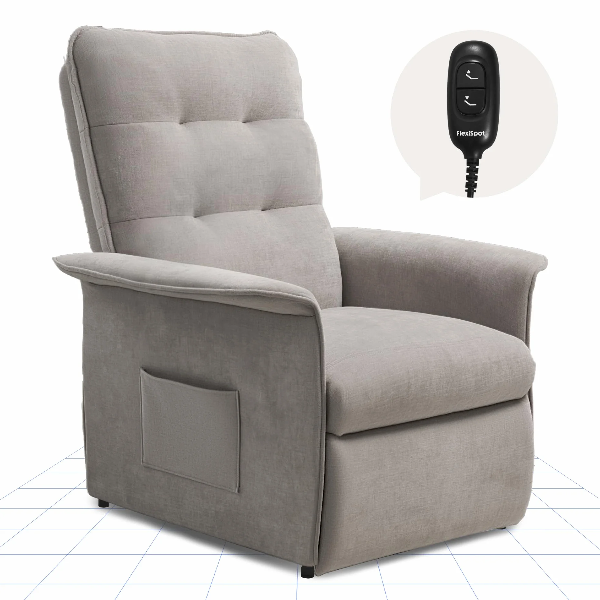 FLEXISPOT Sillón Relax Eléctrico Reclinable con Soporte para Móvil, Sillón Reclinable, Sofá Relax Ergonómico para Salón, Dormitorio y Cine en Casa, Ahorro de Espacio, Gris Claro
