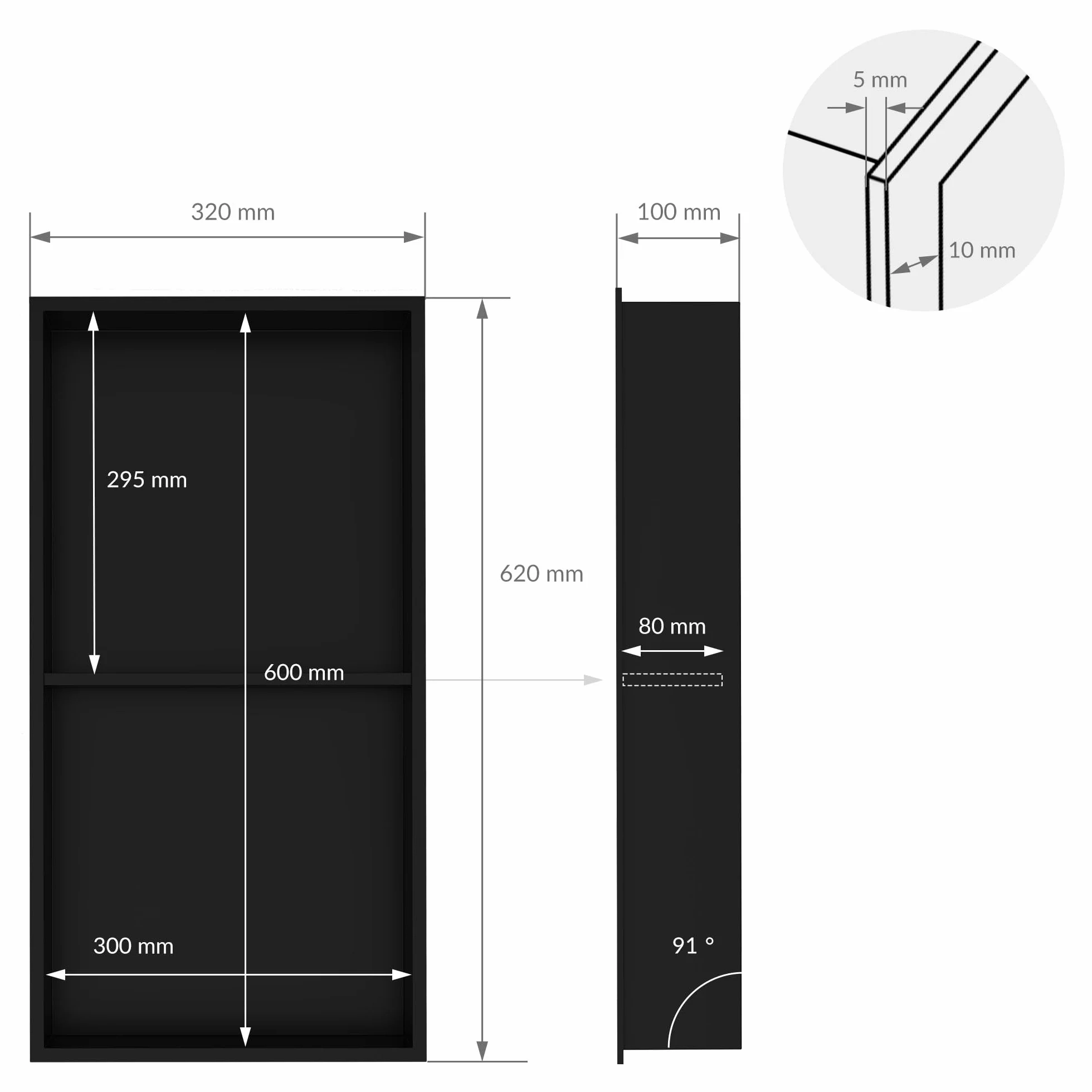 LuxeBath Nicho de Ducha Acero Inoxidable 30x60x10 cm cm Negro Marco de Pared Doble Empotrado Alicatable Estante Integrado Instalación Flexible para Almacenamiento Organizador de Utensilios para Baño