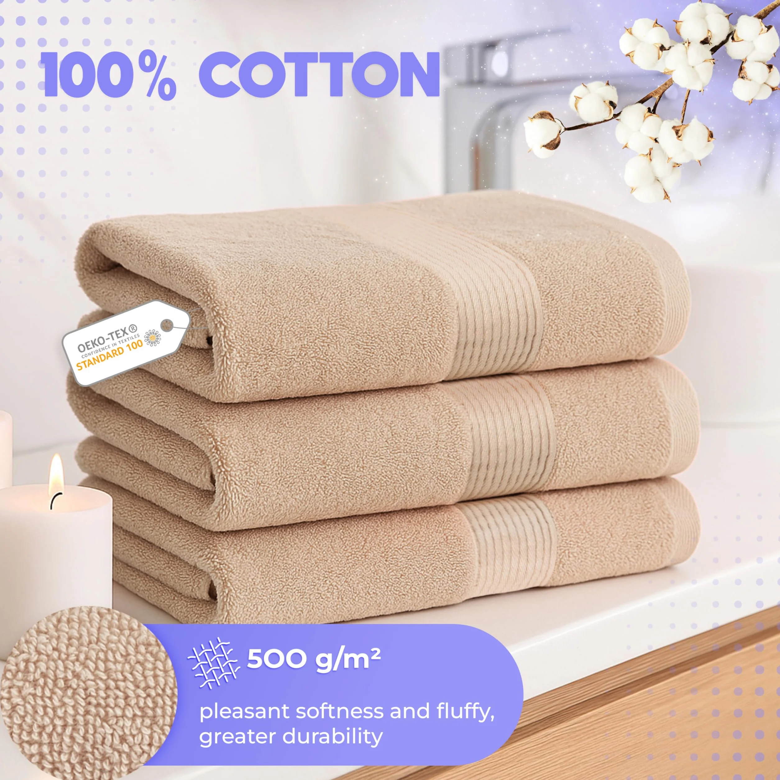 Cloud Pillow Toallas baño 100x150 2 Piezas - 100% Algodón – 500 g/m2 - Suaves, Absorbentes y Duraderas - Oeko-Tex - Ideal para Hogar y Wellness | 100% algodón, 500 g/m², suaves, absorbentes y resistentes, toallas de baño, textiles de baño y toallas de bañ