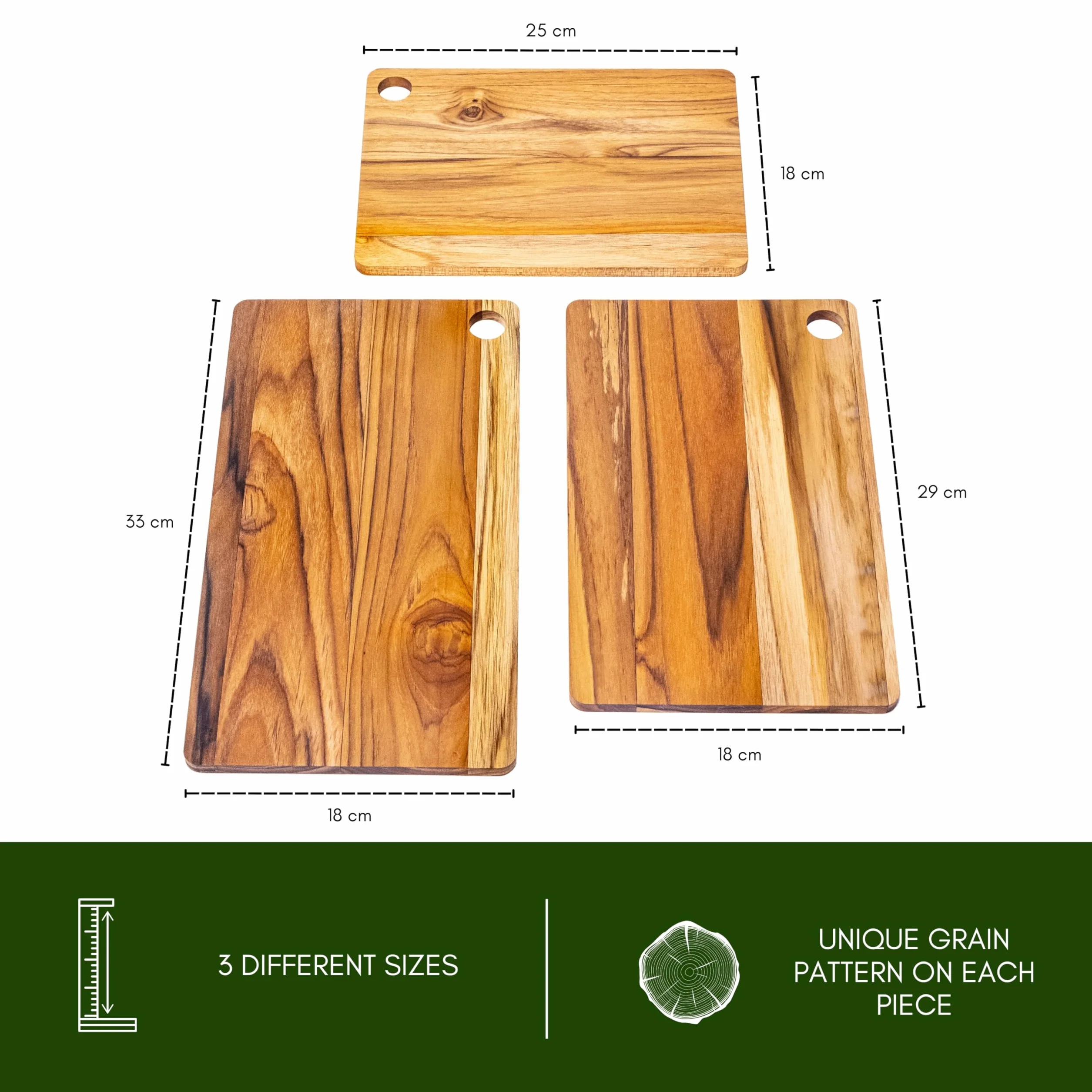 Erreke Set de 3 Tablas Reversibles de Madera de Teca para Cortar Cocina
