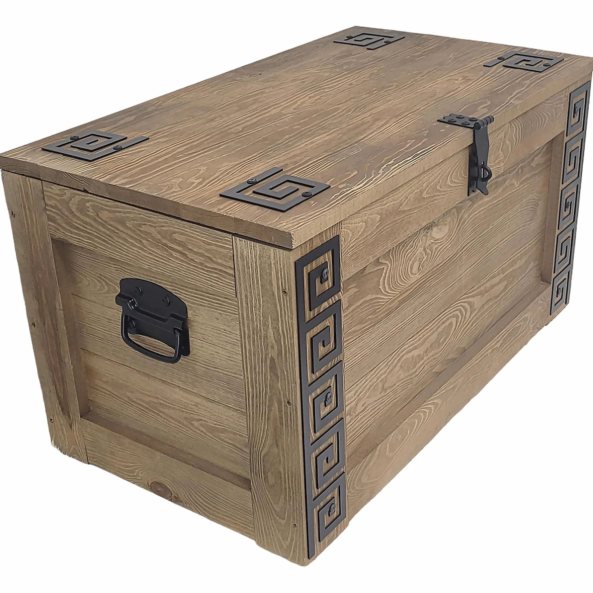weeco Baúl de madera con diseño griego con ruedas, caja de madera de 80 x 47 x 45 cm, mesa de café, cofre del tesoro, mesa auxiliar, tapa plegable y espacio de almacenamiento, caja de muebles de