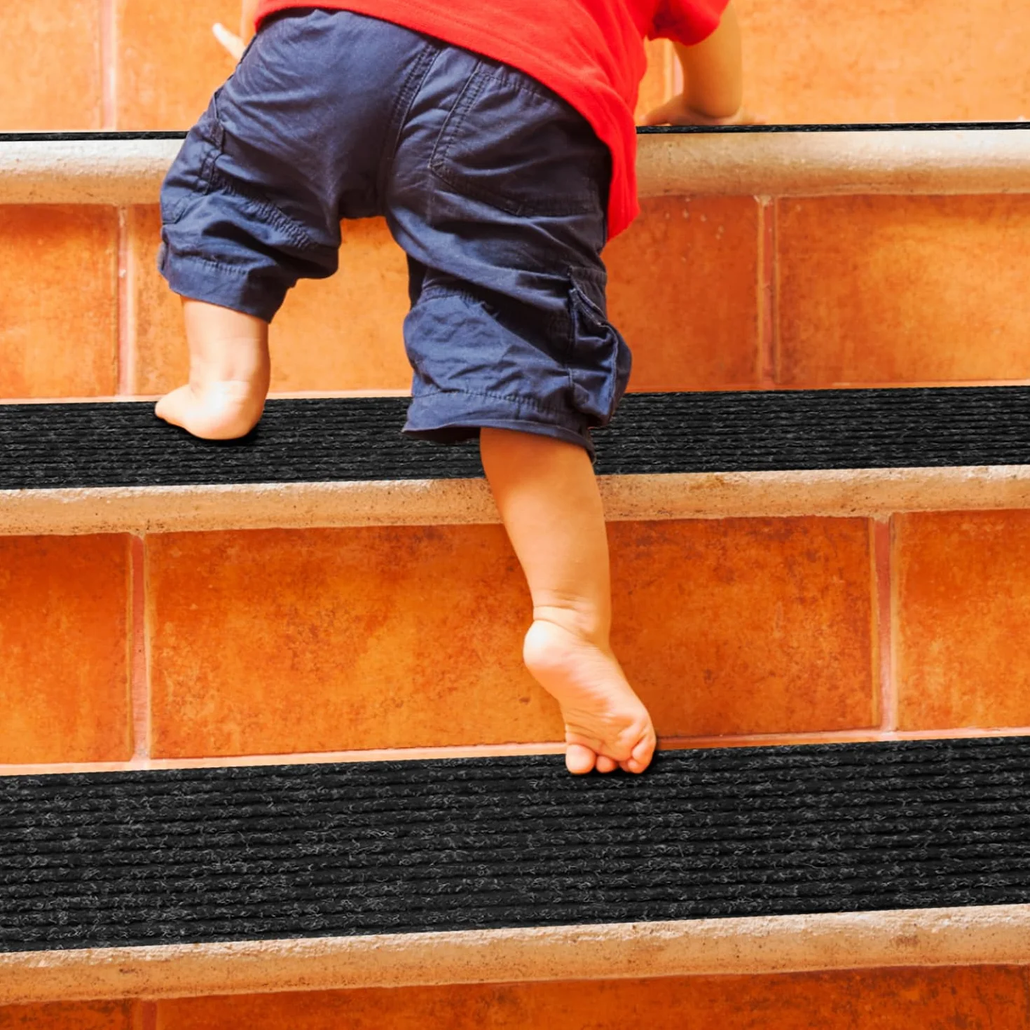 QWORK® Paquete de 15 Pisadas Antideslizantes 76x20 cm, Alfombras Autoadhesivas para Escaleras Interiores de Madera