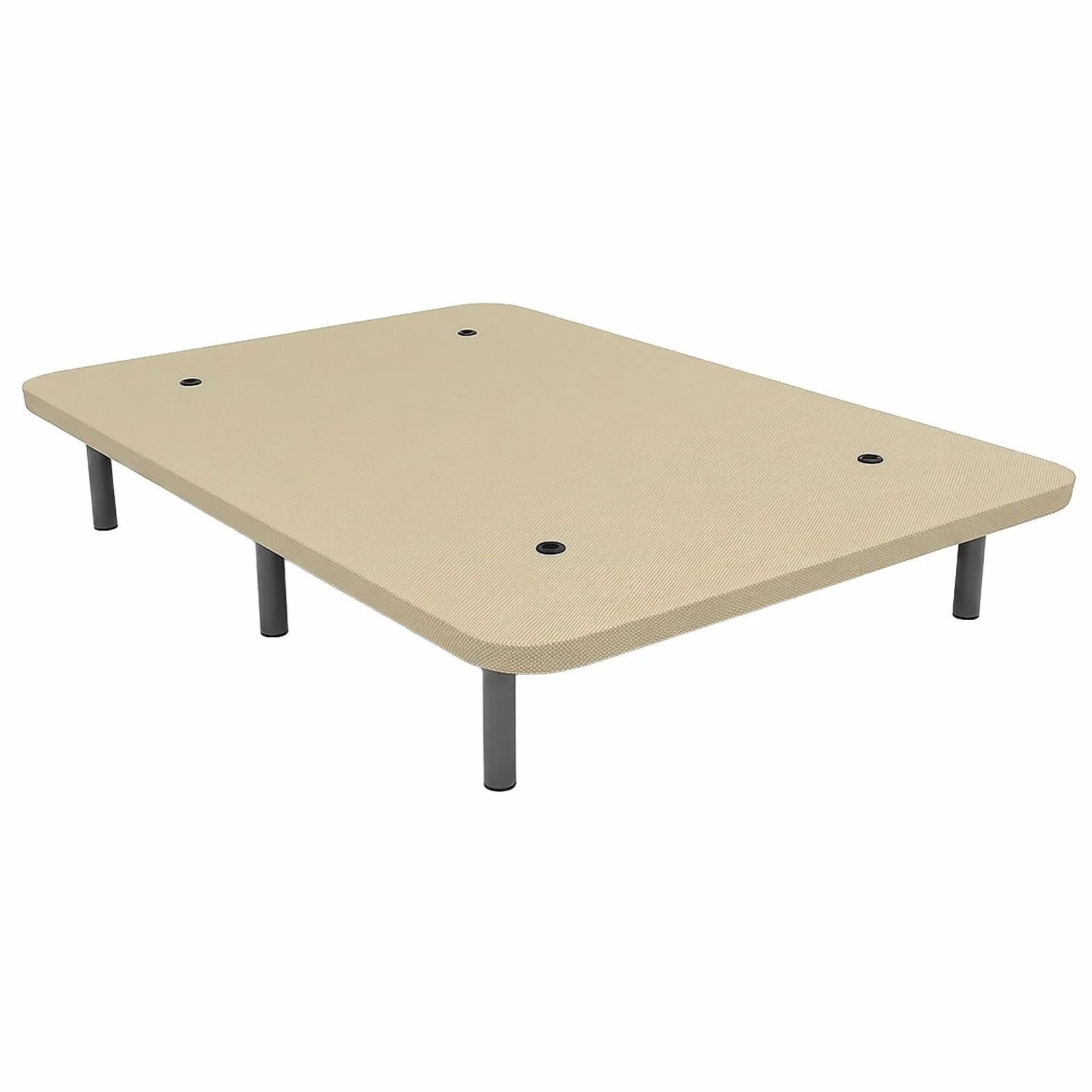 Duérmete Online - Base Tapizada 3D 135 x 190 Beige Extra Resistente con Gran Estabilidad y Barras de Refuerzo, Incluye 6 Patas metálicas roscadas de 25cm