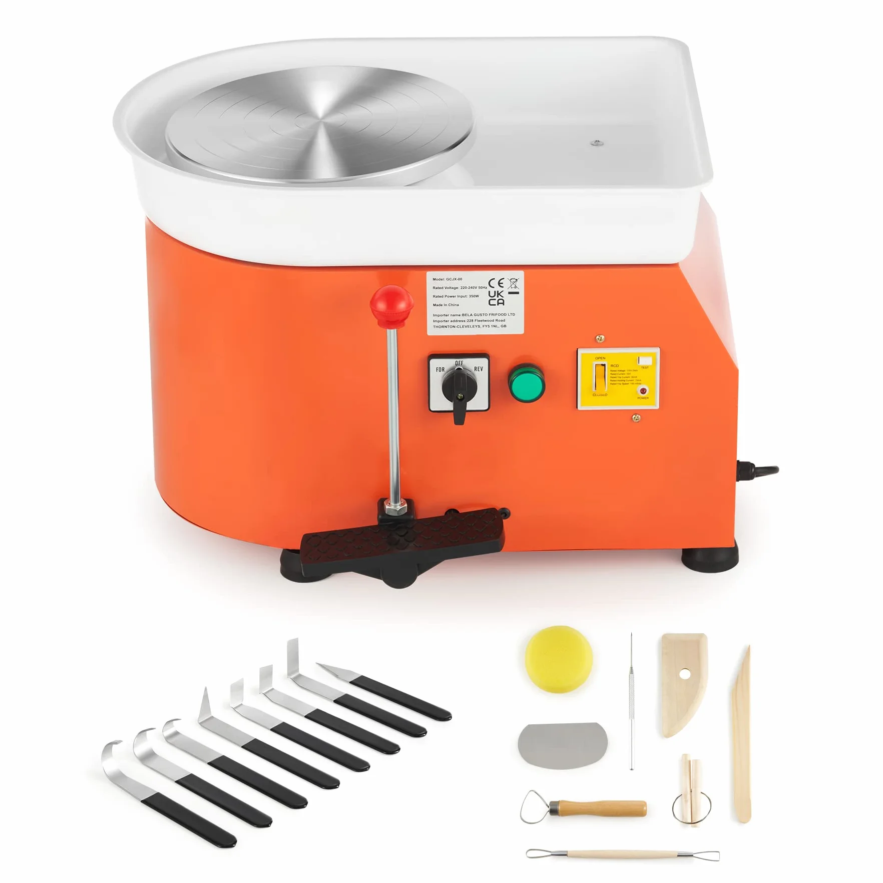 CREWORKS Máquina de Rueda de Cerámica Eléctrica Diámetro de 25 cm Torno de Alfarero Eléctrico 350 W Máquina de Arcilla de Cerámica 0-300 RPM Carga (con Mango Manual Y Pedal de Pie)