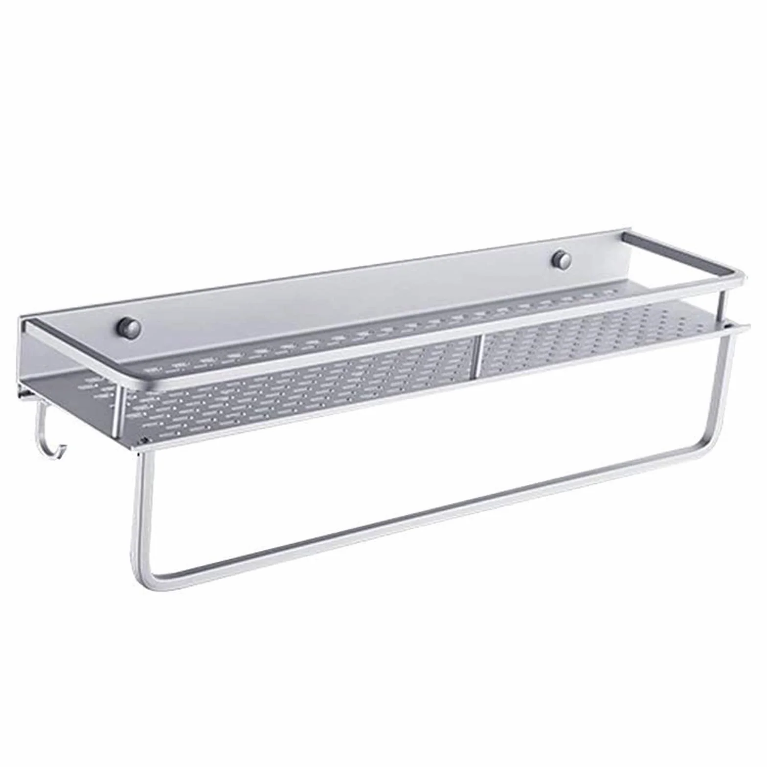 Estante de baño Estante de Ducha de Aluminio Estantes montados en la Pared Estantes flotantes inoxidables Cesta de Almacenamiento con Gancho extraíble y Barra para Toallas