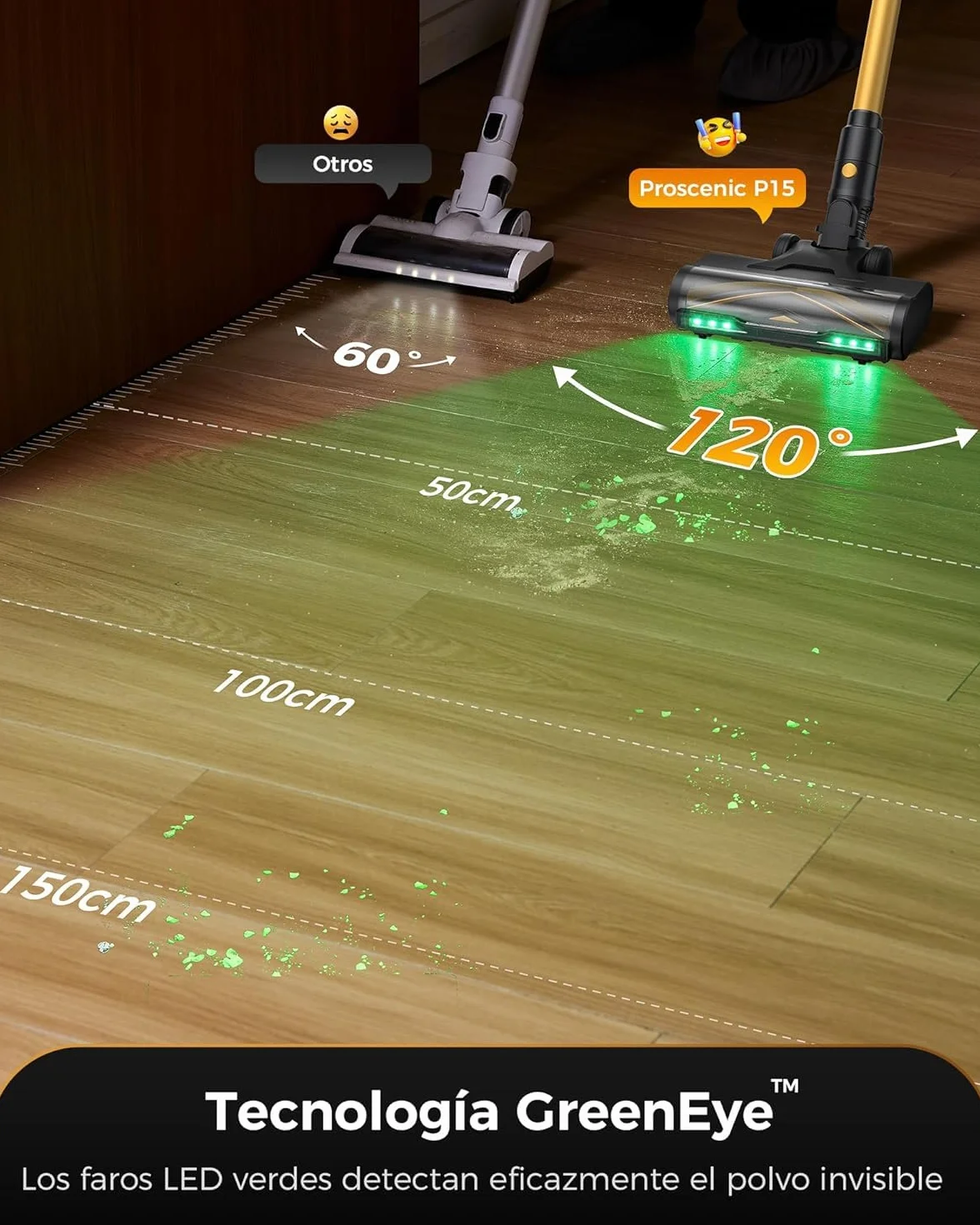 Proscenic P15 Aspiradora sin Cable 55kPa/70Mins, Aspiradora Escoba Vertical Potente con Pantalla Táctile LED, Antienredo y Modo Automático para Suelos/Alfombras/Pelo de Animales