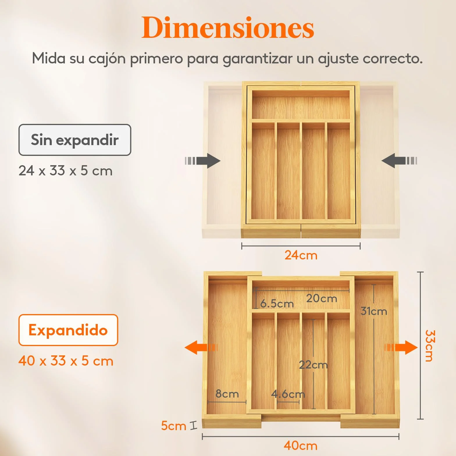 Lifewit Organizador Cubiertos de Bambú Extensible Cajón 24-40 cm Profundidad 33cm