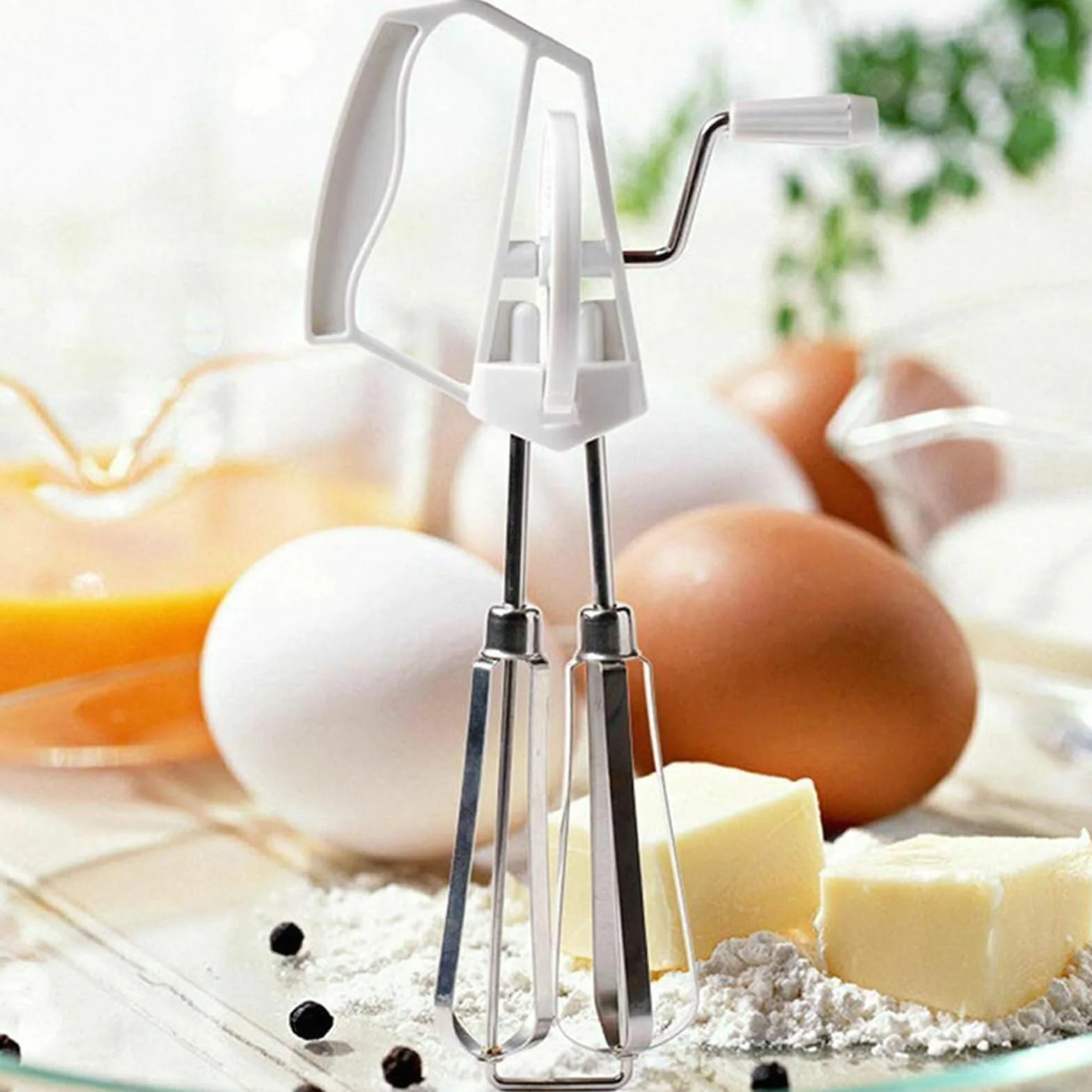 Batidor Huevos Batidor De Huevos Manual Giratorio Acero Inoxidable Mezclador Herramientas Cocina For Utensilios Utensilios Cocina(White)