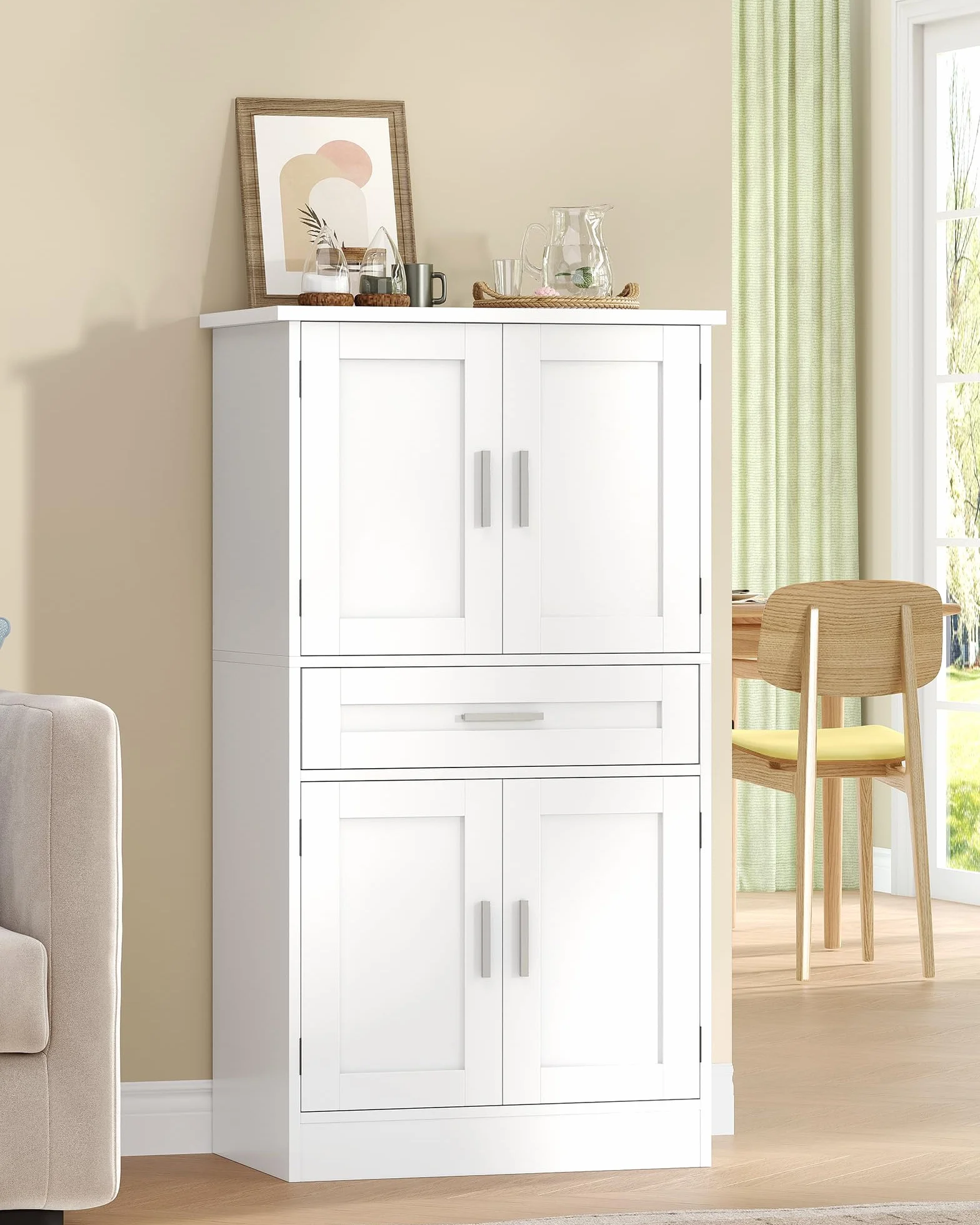 Alacena de Cocina 120 cm Aparador 4 Puertas 1 Cajón Armario Alto Blanco 40x60x120 cm
