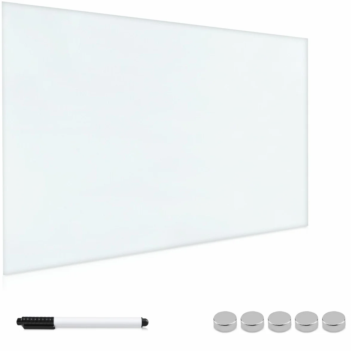 Navaris Tablero de Notas magnético de Vidrio - Pizarra magnética de recordatorios tareas 60 x 40 CM en Blanco - Incluye Marcador imanes y Soporte