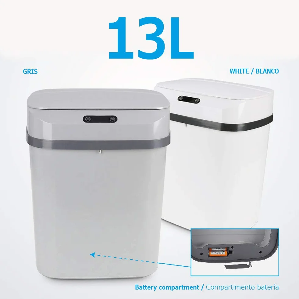 Cubo de Basura con Sensor Automático Papelera Inteligente 13 Litros Gris