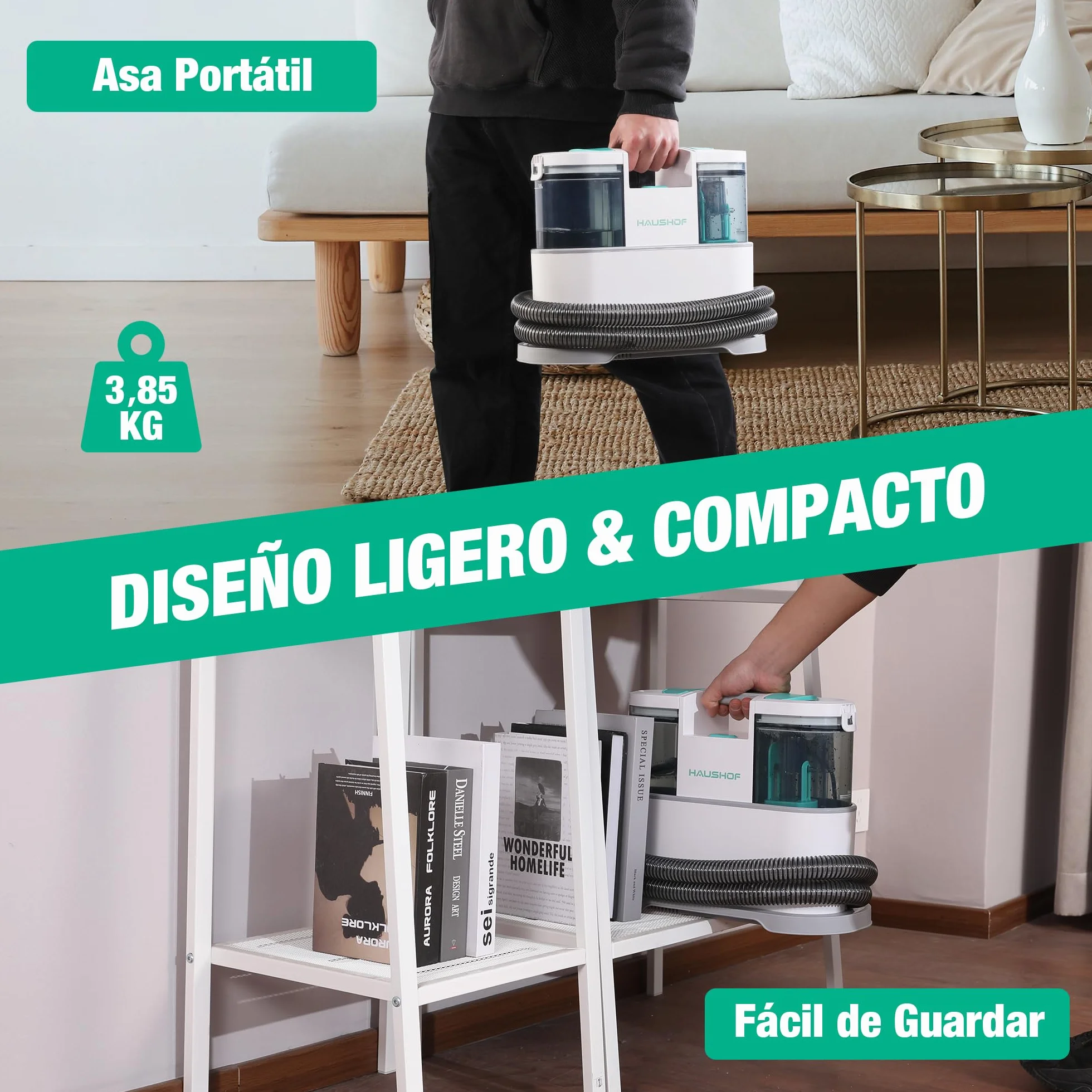 HAUSHOF StainZapper Pro Aspiradora de Agua Tapiceria, 450W Limpiador de Manchas, Limpia Tapicerias con Detergente y Cepillo, Limpiador de Tapicerias para Alfombras, Sofás