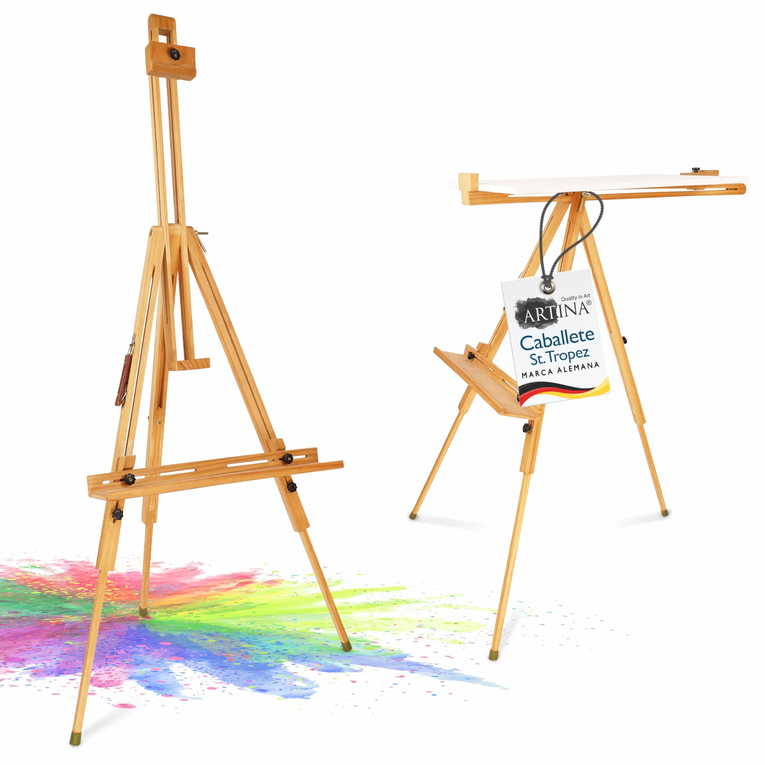 Artina caballete ligero de madera de haya portátil para pintura bastidor | de hasta 80cm ángulo de inclinación ajustable patas de goma antideslizantes de campo atril lienzo pintor St. Tropez