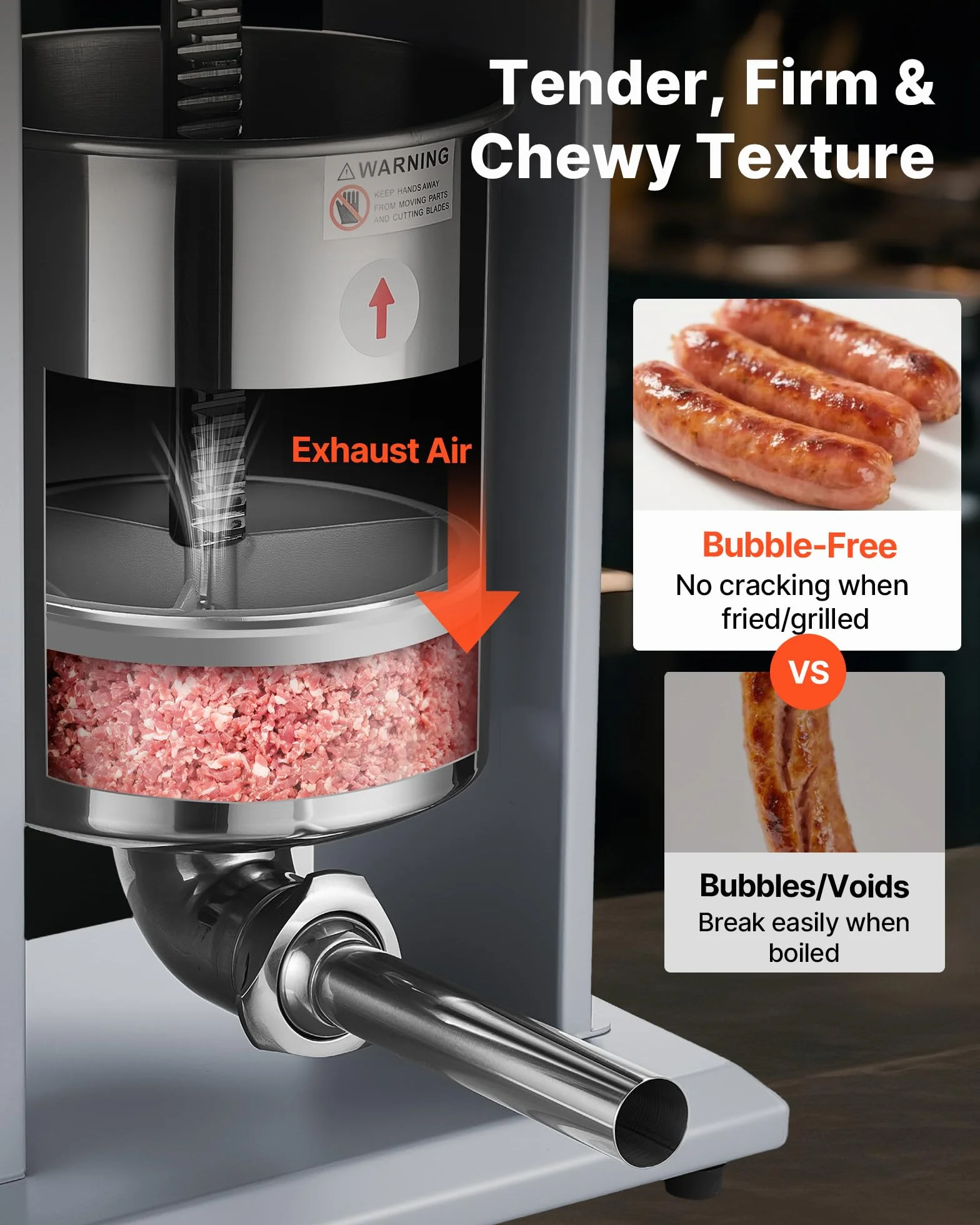 VEVOR Embutidora Eléctrica de Salchichas Capacidad de 10 L, Embutidora Vertical de Acero Inoxidable con Ajuste de Velocidad Continuo, Pedal y 4 Tubos de Llenado, para Restaurante, Supermercado