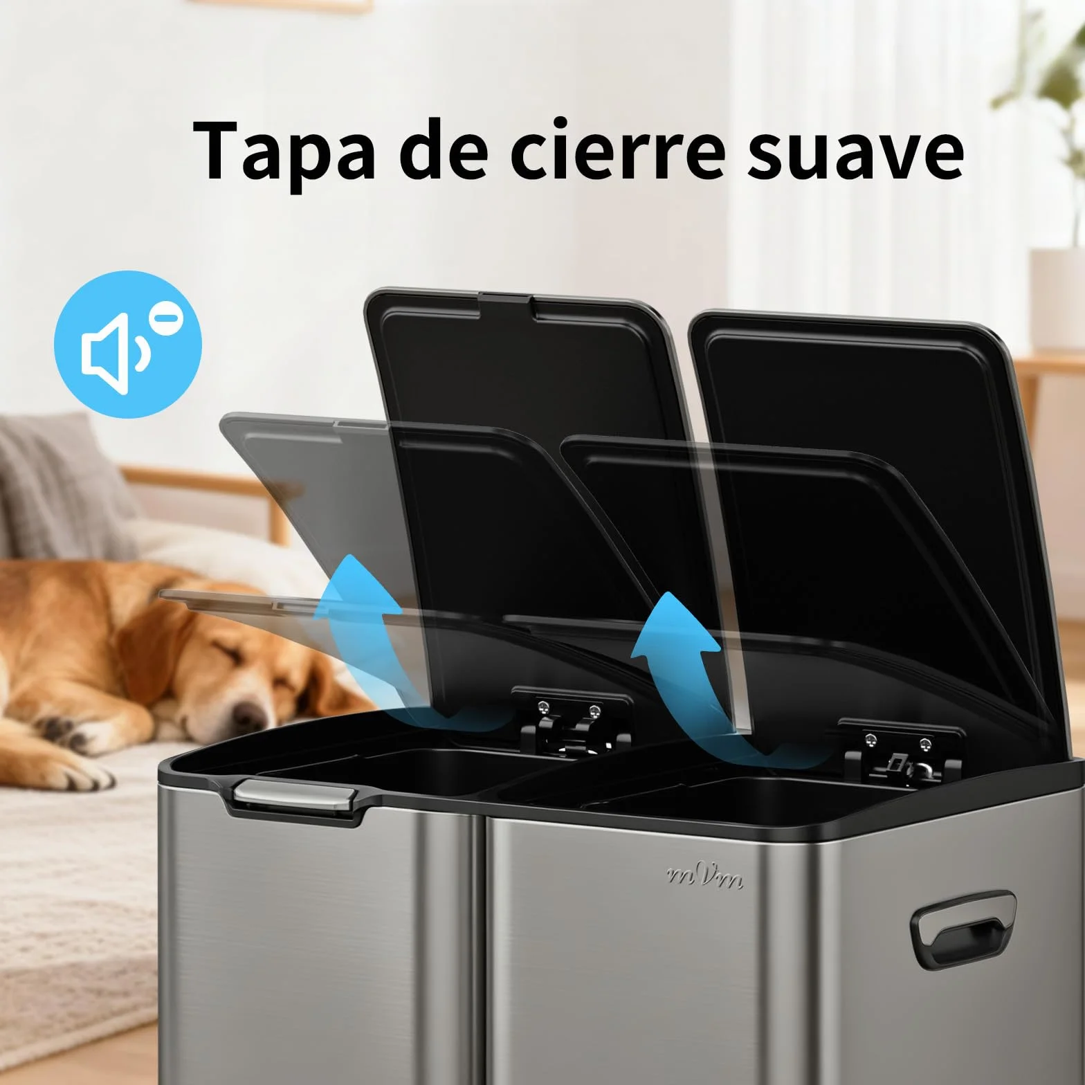 mVm Cubo de Basura Cocina de Acero Inoxidable, 3 Compartimentos 60L con Tapa de Cierre Suave, Contenedor Multifuncional para Separación de Residuos en Casa u Oficina, Gris