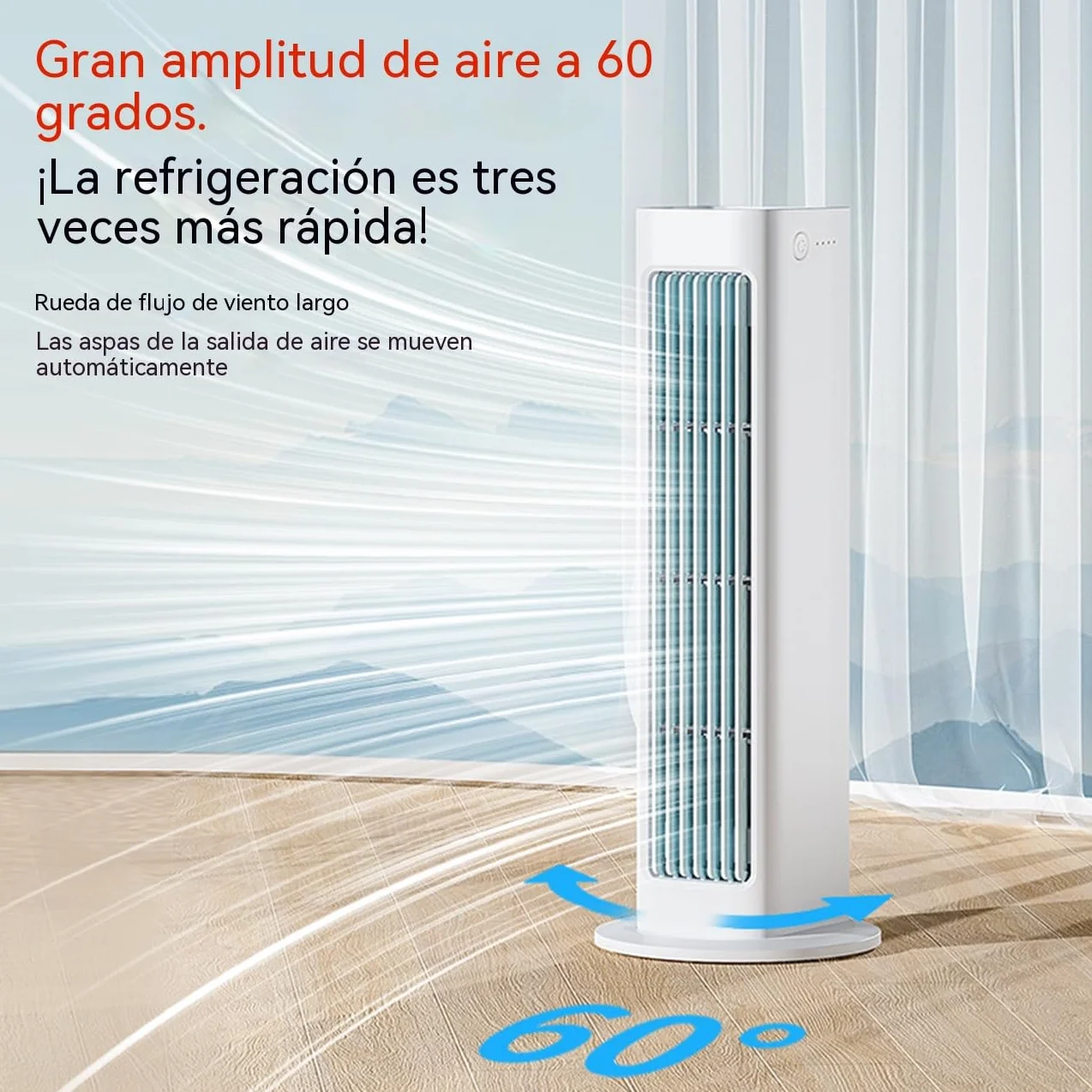 Ventilador sin aspas 2 en 1 vertical y horizontal, oscilación 60°, salida de aire ancha 230 mm, enfriamiento rápido y silencioso, montaje en pared sin perforación, para dormitorio, salón y oficina