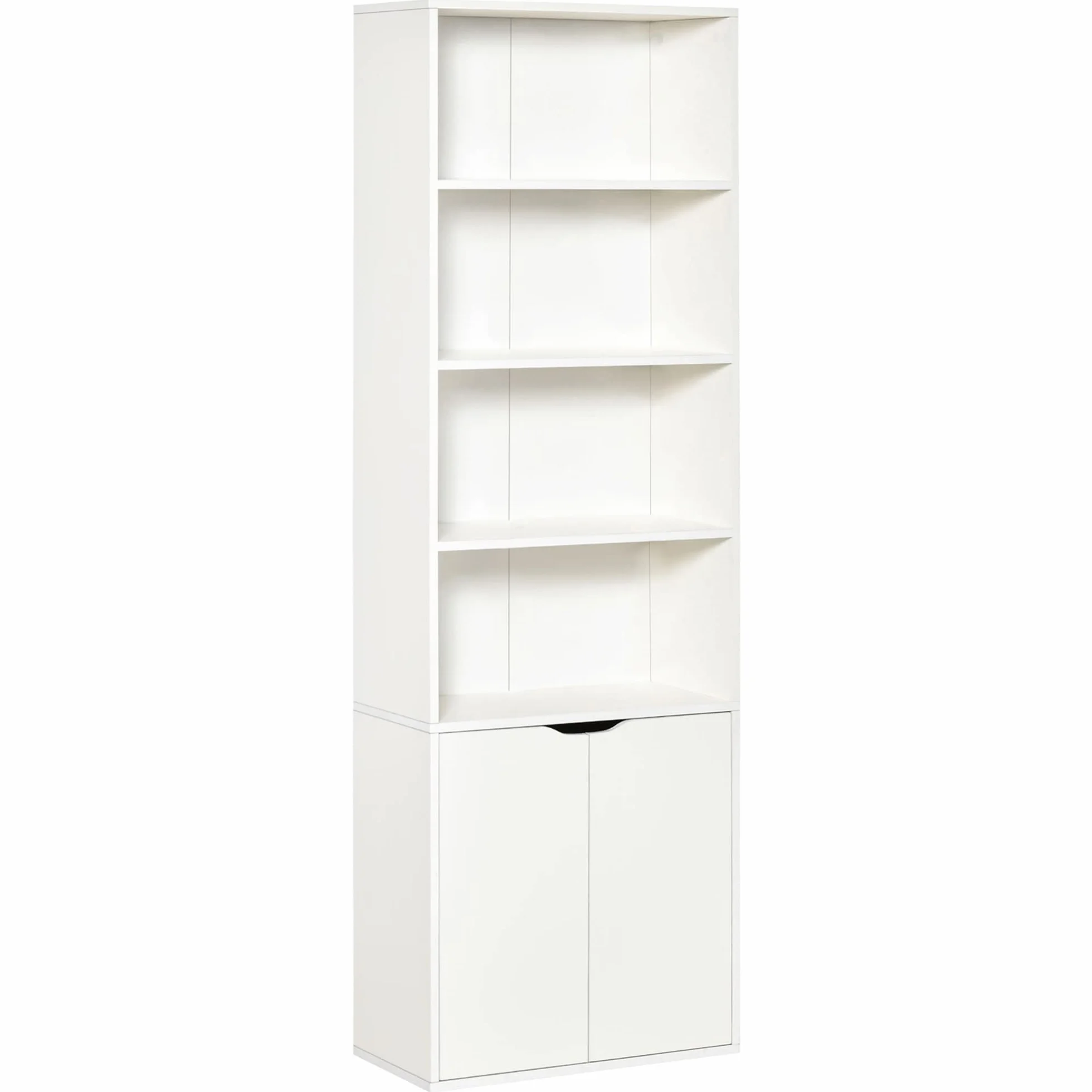 HOMCOM Estantería para Libros de 6 Niveles, Librería con 2 Puertas, 4 Estantes Abiertos, Armario Alto para Salón, Estudio, Oficina, 59x29x180 cm, Blanco
