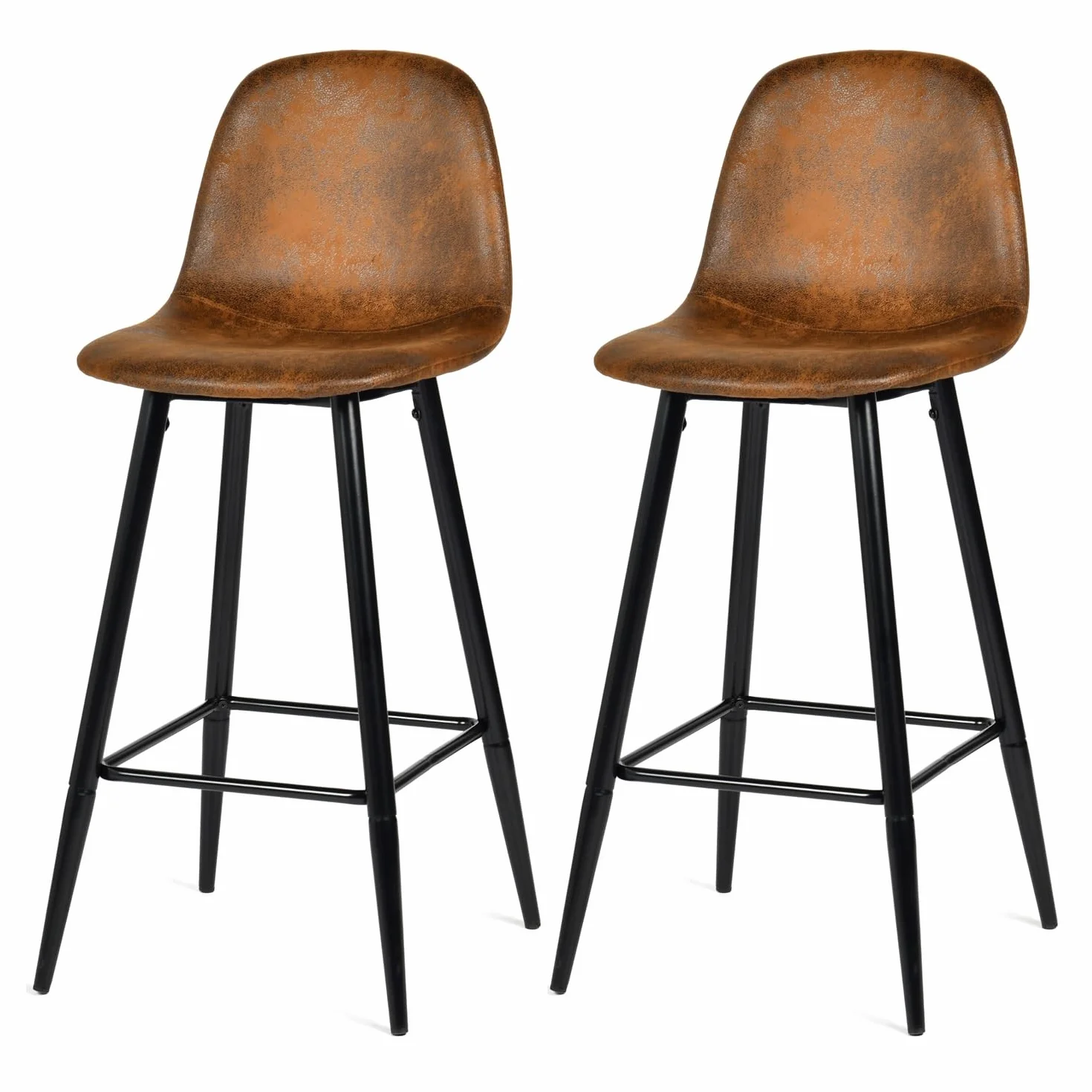 MEUBLE Cosy Juego de 2 Taburete de Bar con Respaldo y Reposapiés Tapizados de Gamuza Vintage Industrial Asiento de 72,5 cm de Altura para Cocina, Bar, Comedor, Marrón