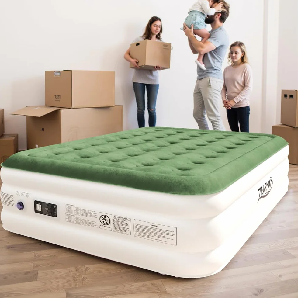 Zearna Colchón Hinchable,Cama Hinchable con Bomba de inflado incorporada Tan Solo 3 Minutos, Invitados o Uso en Casa, 203x152x40cm, Peso máximo:300KG, Cama Matrimonial (Queen 40cm)