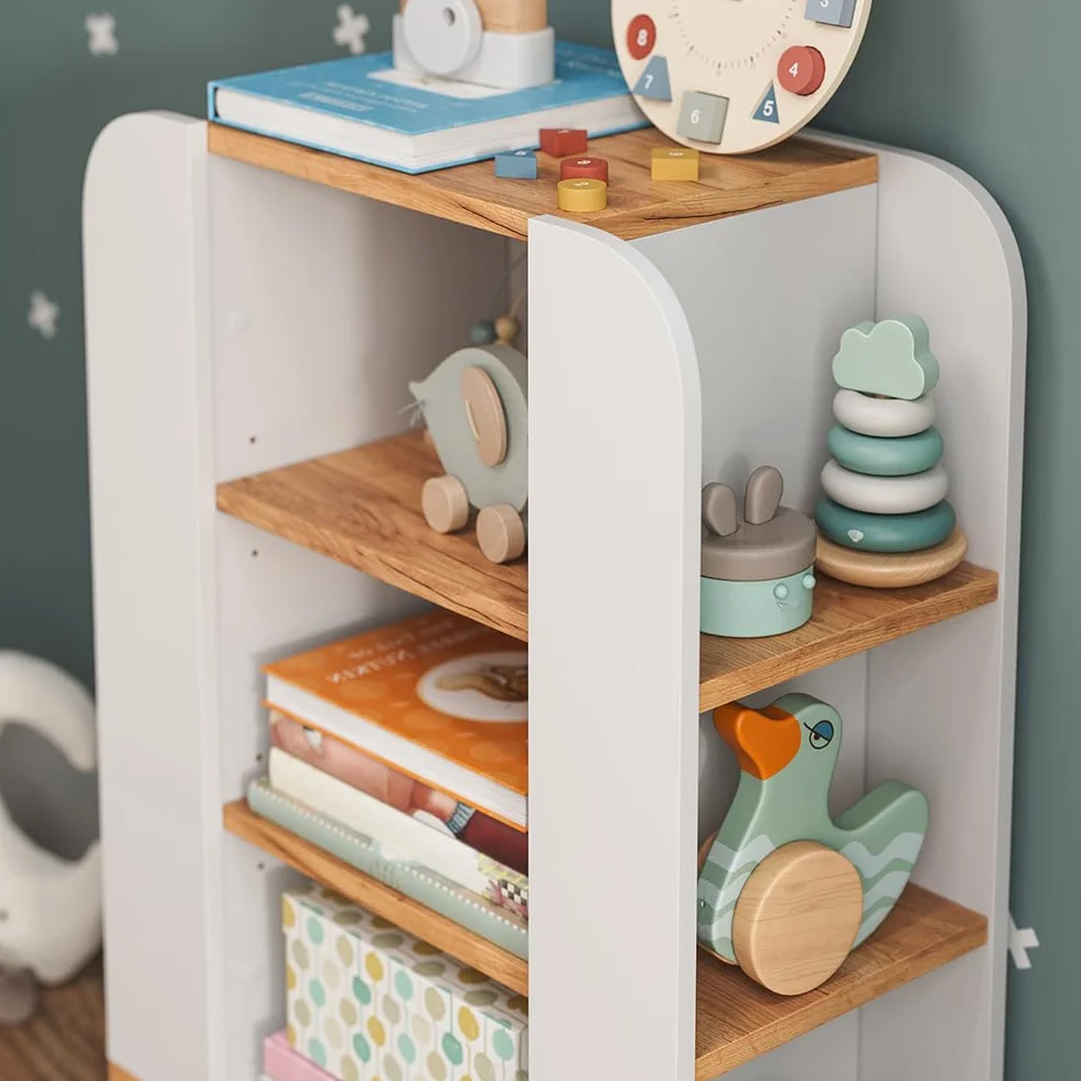 VitaliSpa Estantería Infantil Malia, Blanco/Artesano, 60 x 88 cm con 9 Compartimentos, con estantes Ajustables en Altura y Espacio de Almacenamiento Abierto