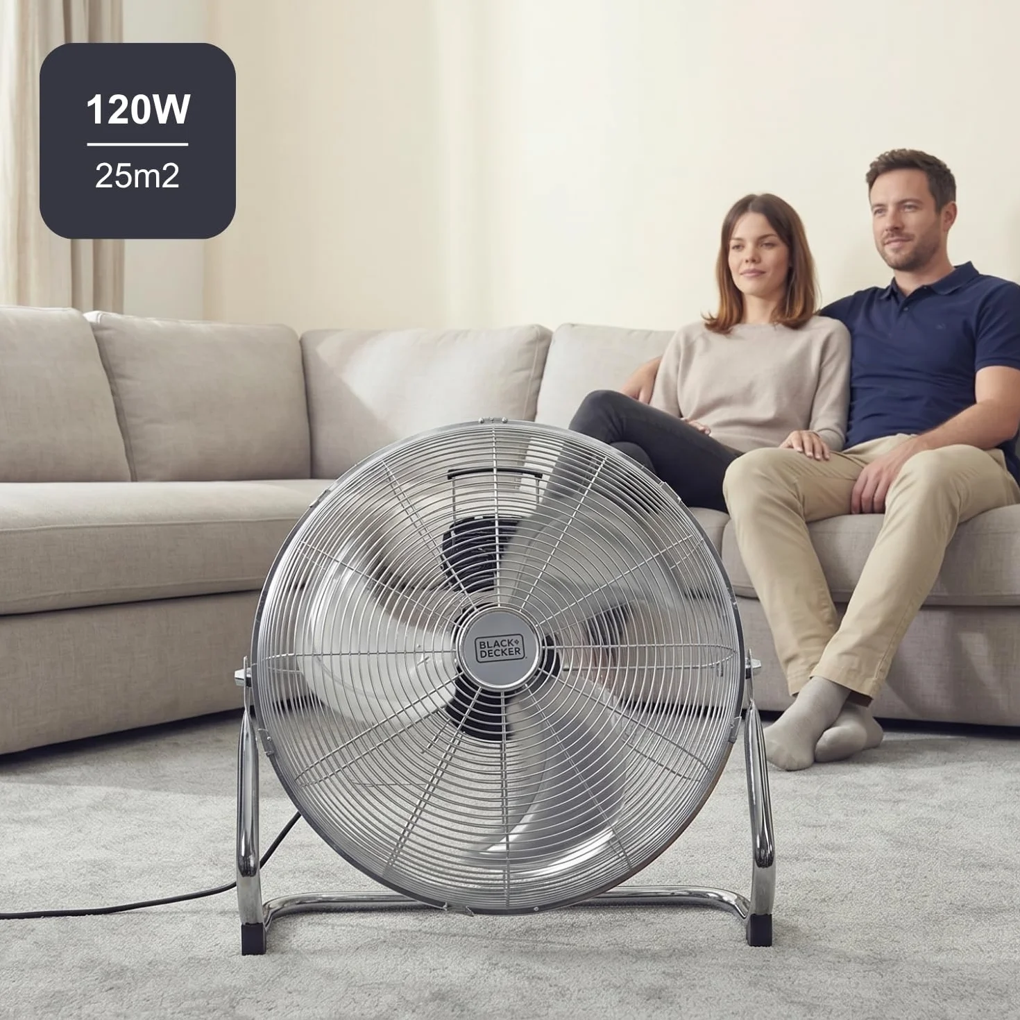 Black+Decker – Ventilador Circulador de Aire 120W | Diámetro 45 cm | Aspas Aluminio | 3 Velocidades | Rejilla Orientable | Estabilidad Total | Metálico