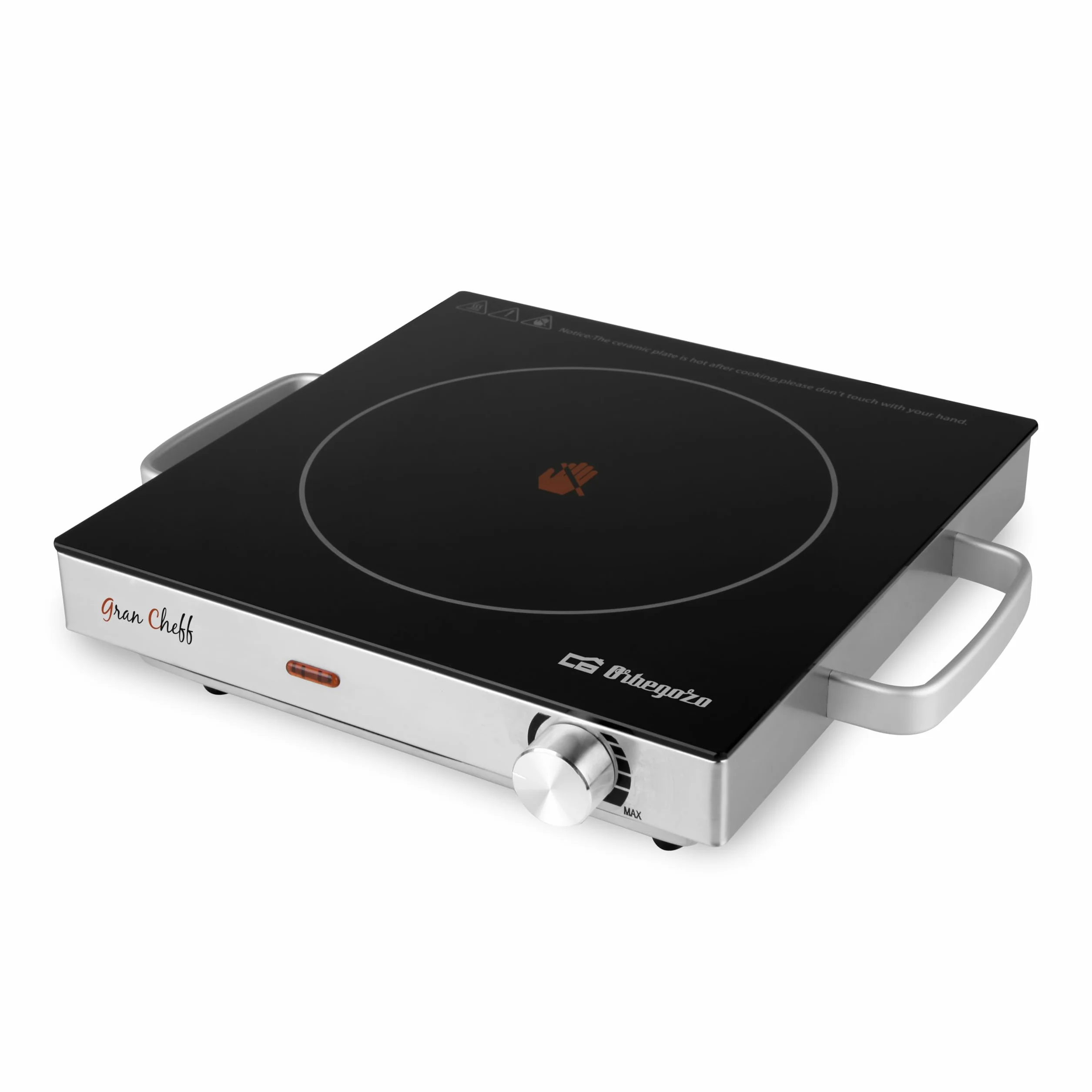 Orbegozo PCE 5000, Placa vitroceramica, 1 fuego, 2000 W, termostato regulable, apto para cualquier material, cuerpo acero inoxidable