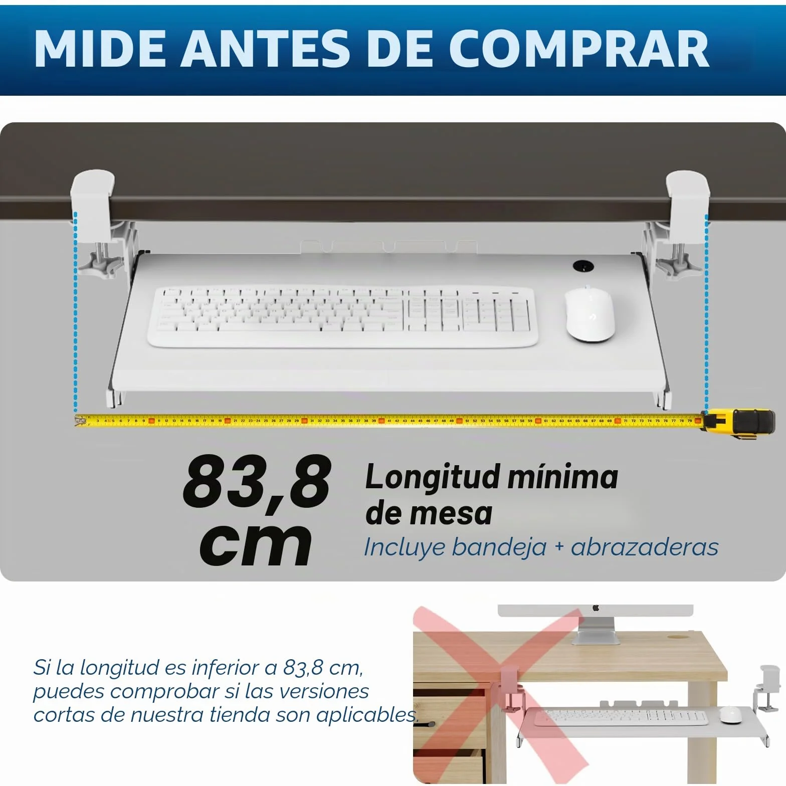 AX WABER Bandeja extraíble para teclado bajo escritorio, abrazadera tipo C, cajón deslizante 27.3" x 11", blanco