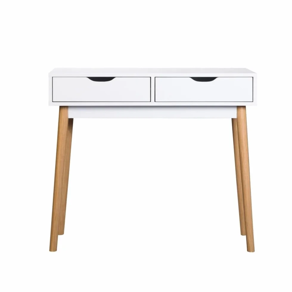 Mobelcenter, Mueble Recibidor Fiano Estilo nórdico, Mueble Entrada con 2 cajones, Acabado Blanco, Medidas: Ancho: 90 cm x Alto: 78 cm x Fondo: 35 cm (1469)