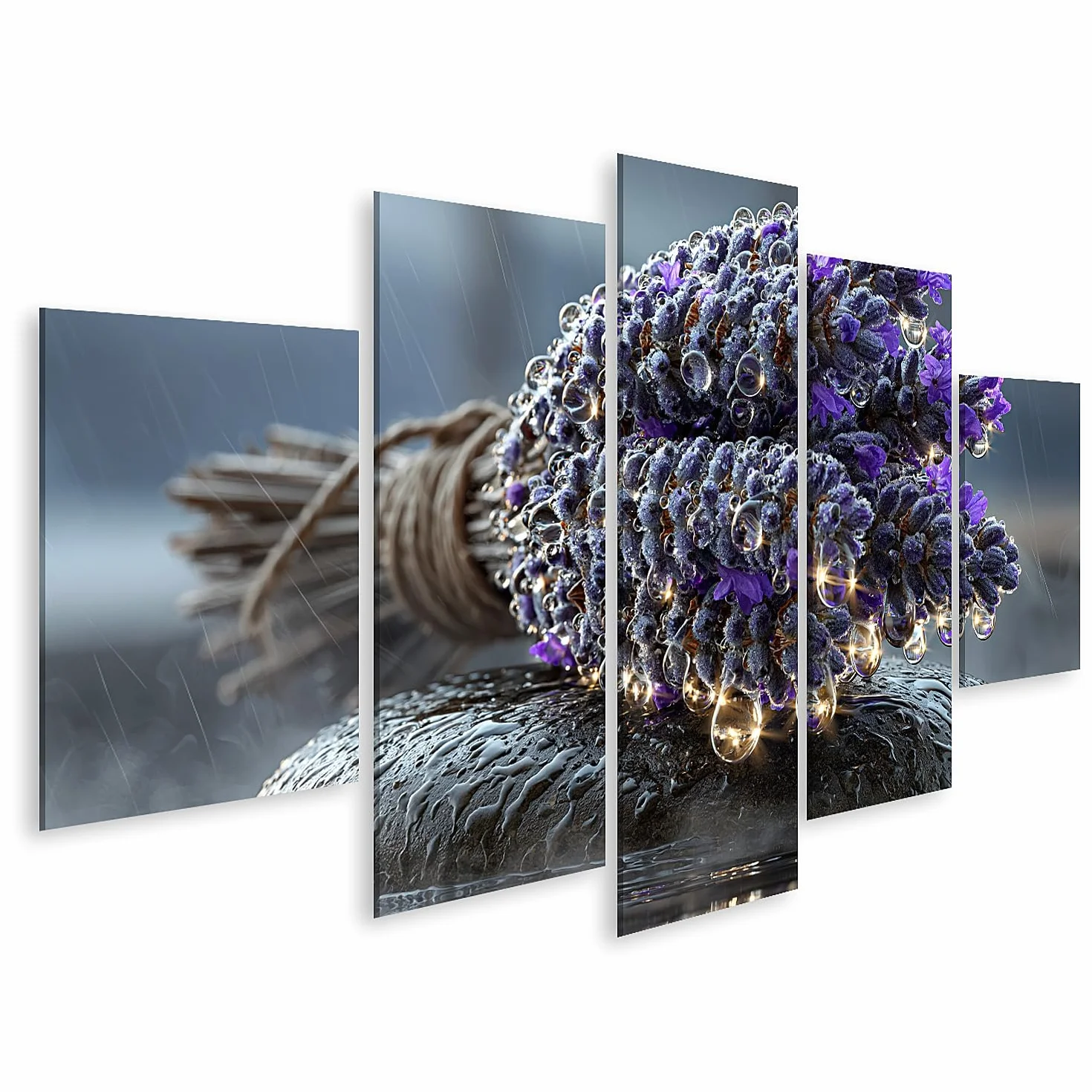 islandburner Cuadro sobre lienzo calmante lavanda sobre piedra jabonosa mural mural baño decoración para amantes de la relajación – 5 piezas
