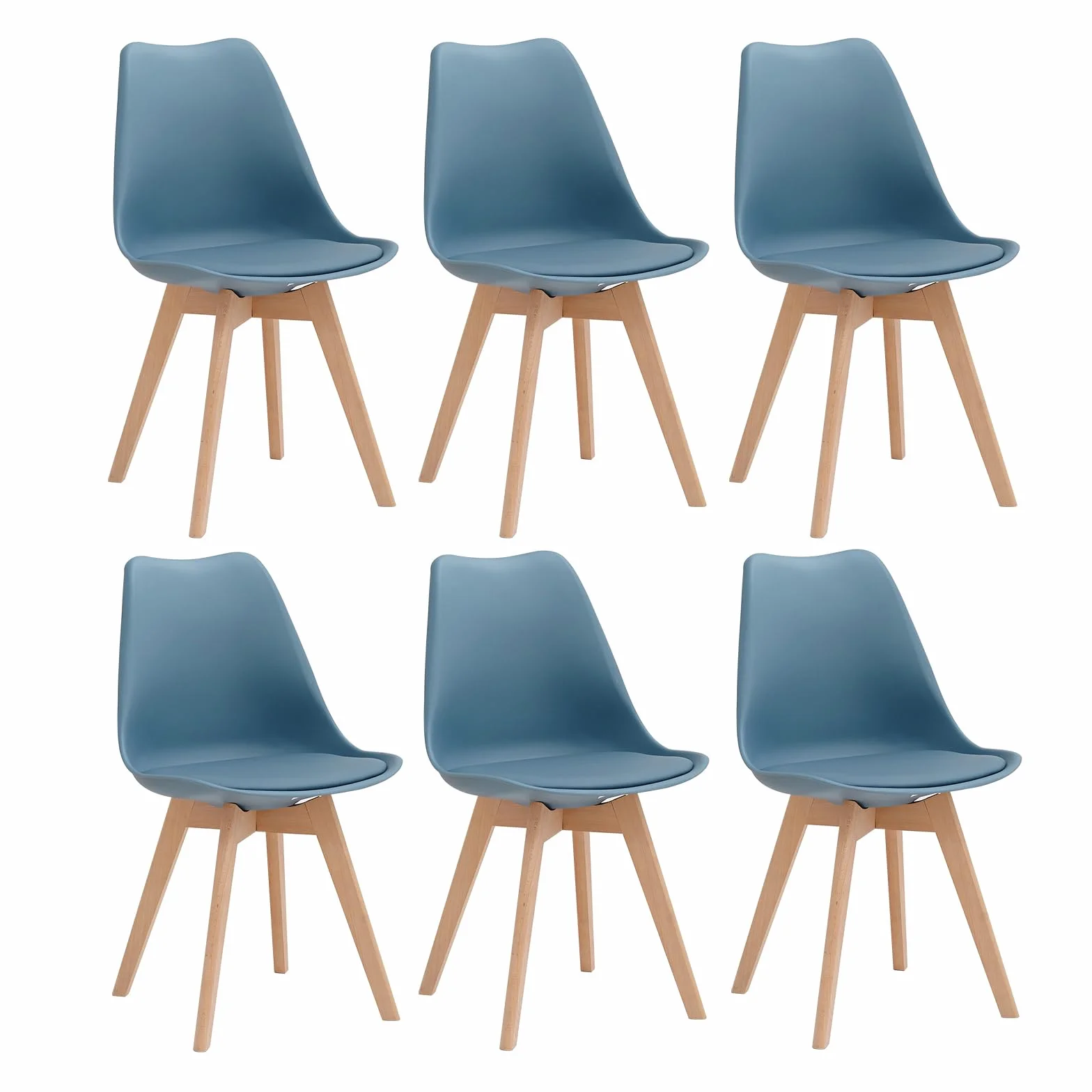 Sillas de Comedor Nórdicas Patas de Haya Maciza Azul Oscuro - Juego de 6