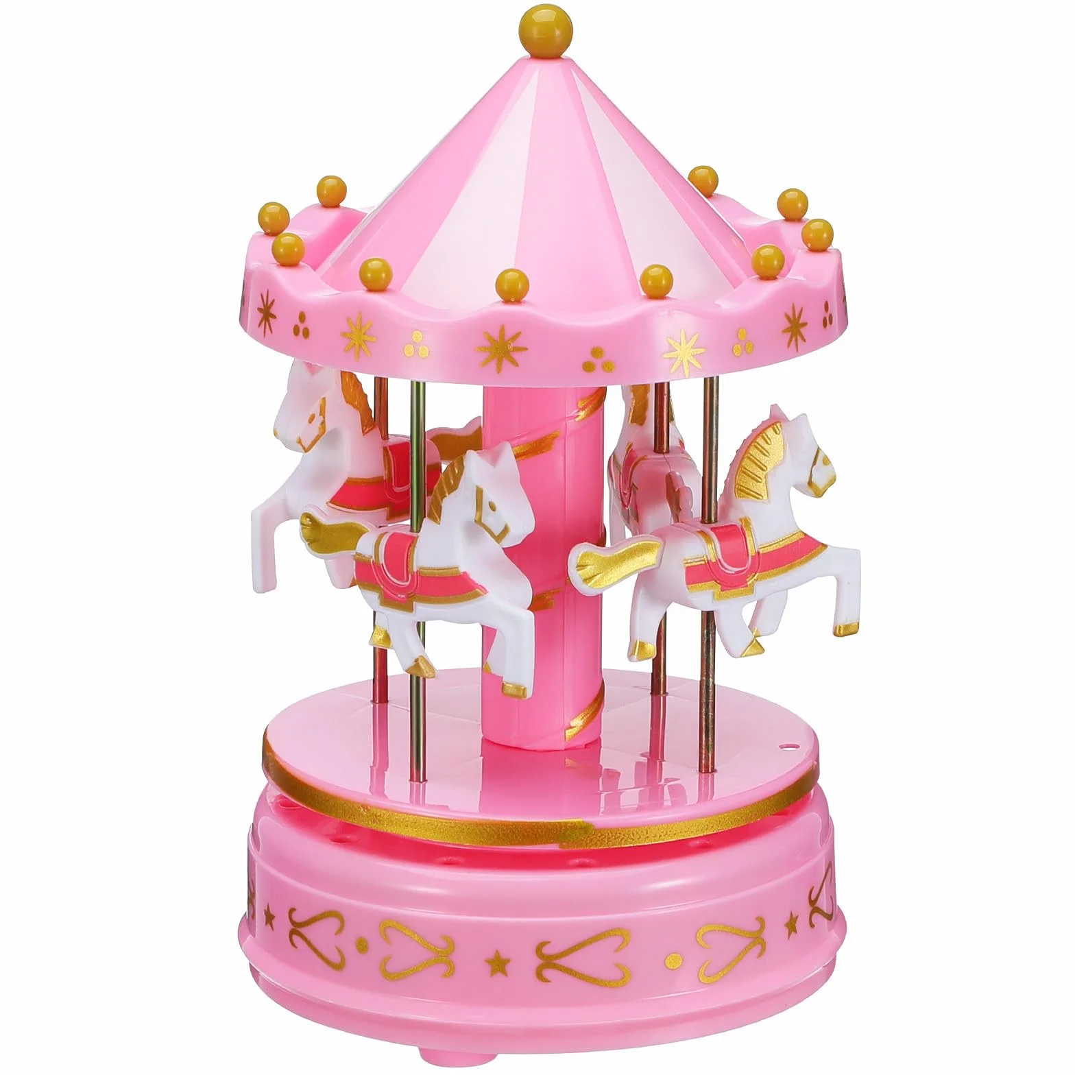 Holibanna Caja de Música y Artesanía Exquisita de Carrusel Rosa Portátil y Fácil de Operar Diseño Romántico para Obsequio en Navidad y Año