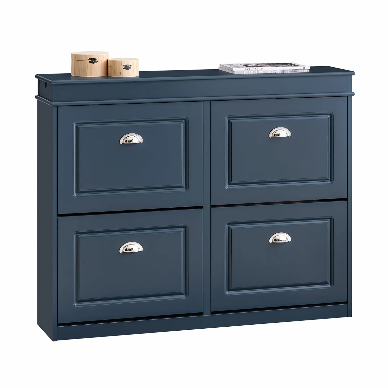 SoBuy Mueble Zapatero Estrecho con Cajón y Ganchos – Zapatero Estrecho Entrada Recibidor de 4 Puertas para 16 Pares – Mueble Recibidor Entrada Azul MDF 104x24x83cm – FSR79-B