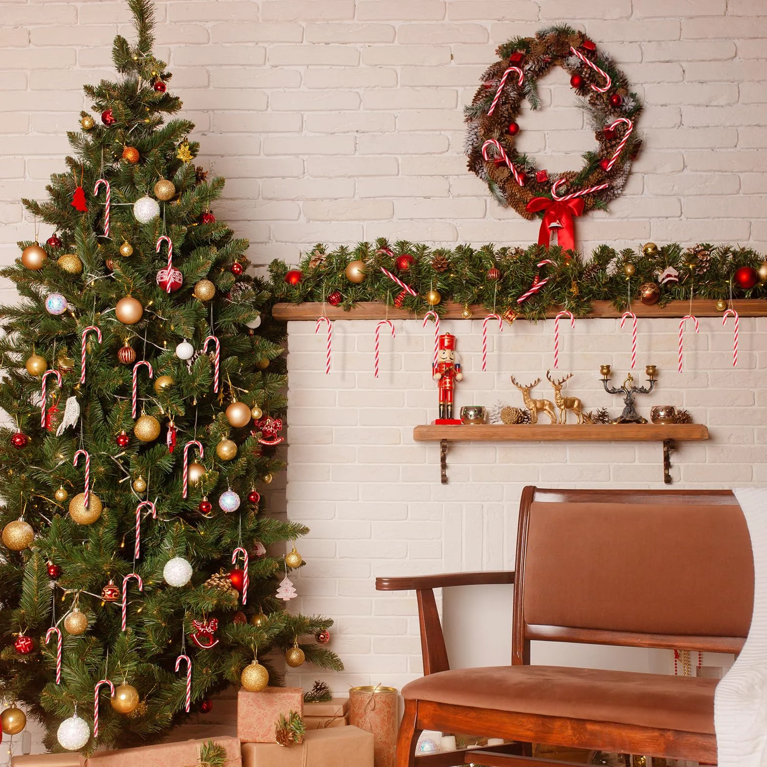Naler 12 Bastones de Caramelo Adornos Árboles Navidad Colgante Decoración Rojo Blanco