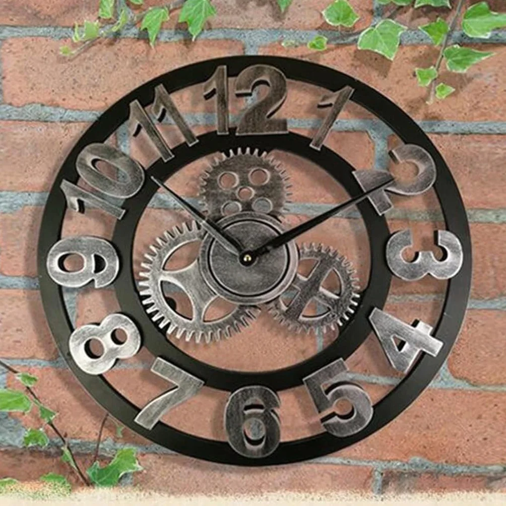 Reloj de Pared de Estilo Industrial Retro Grande Reloj de Pared de Madera para el hogar Decorativo para la Pared de la Barra de la Oficina de la Sala de Estar (Color: A, Tamaño: 30 cm) (D 40 cm)