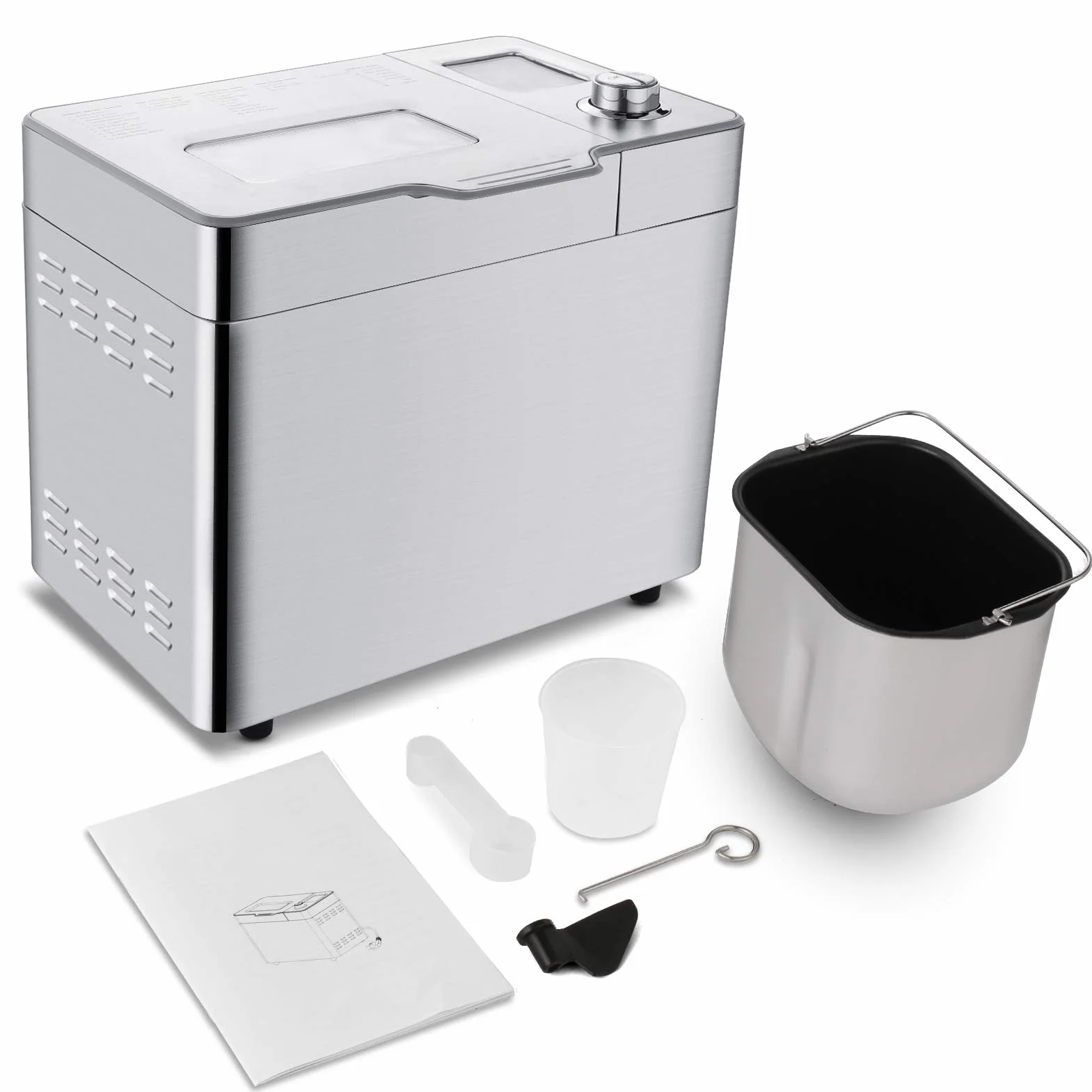 COOCHEER - Panificadora de 550 W, con 25 programas, acero inoxidable, totalmente automática con función de temporización de 13 horas, color plateado