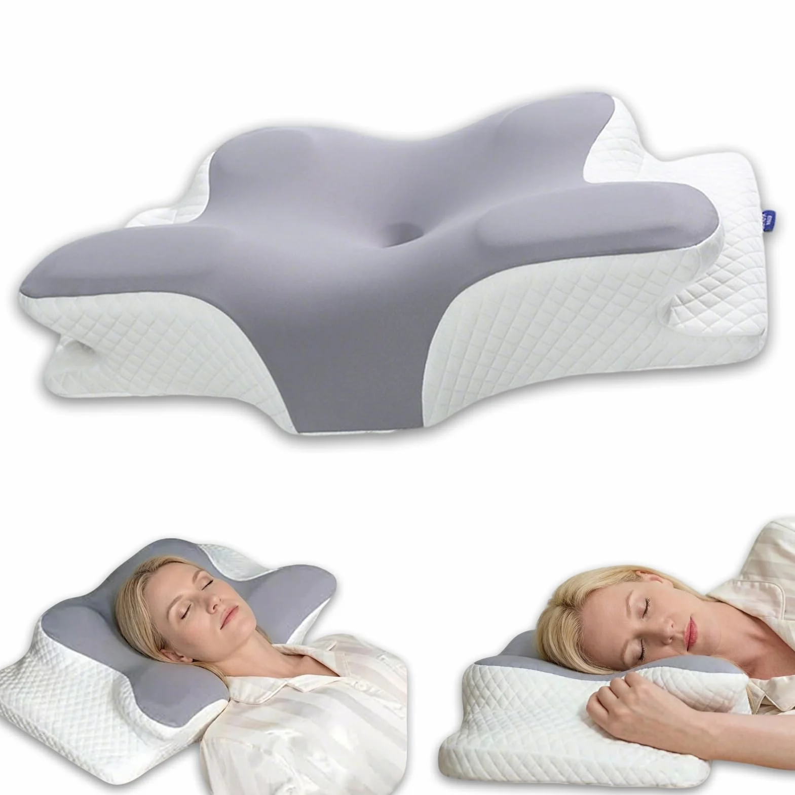 Almohada cervical, almohada para dormir de lado, cojín de mariposa, cojín ergonómico para el cuello, almohada de espuma viscoelástica, adecuada para los lados, la espalda y el estómago, 62