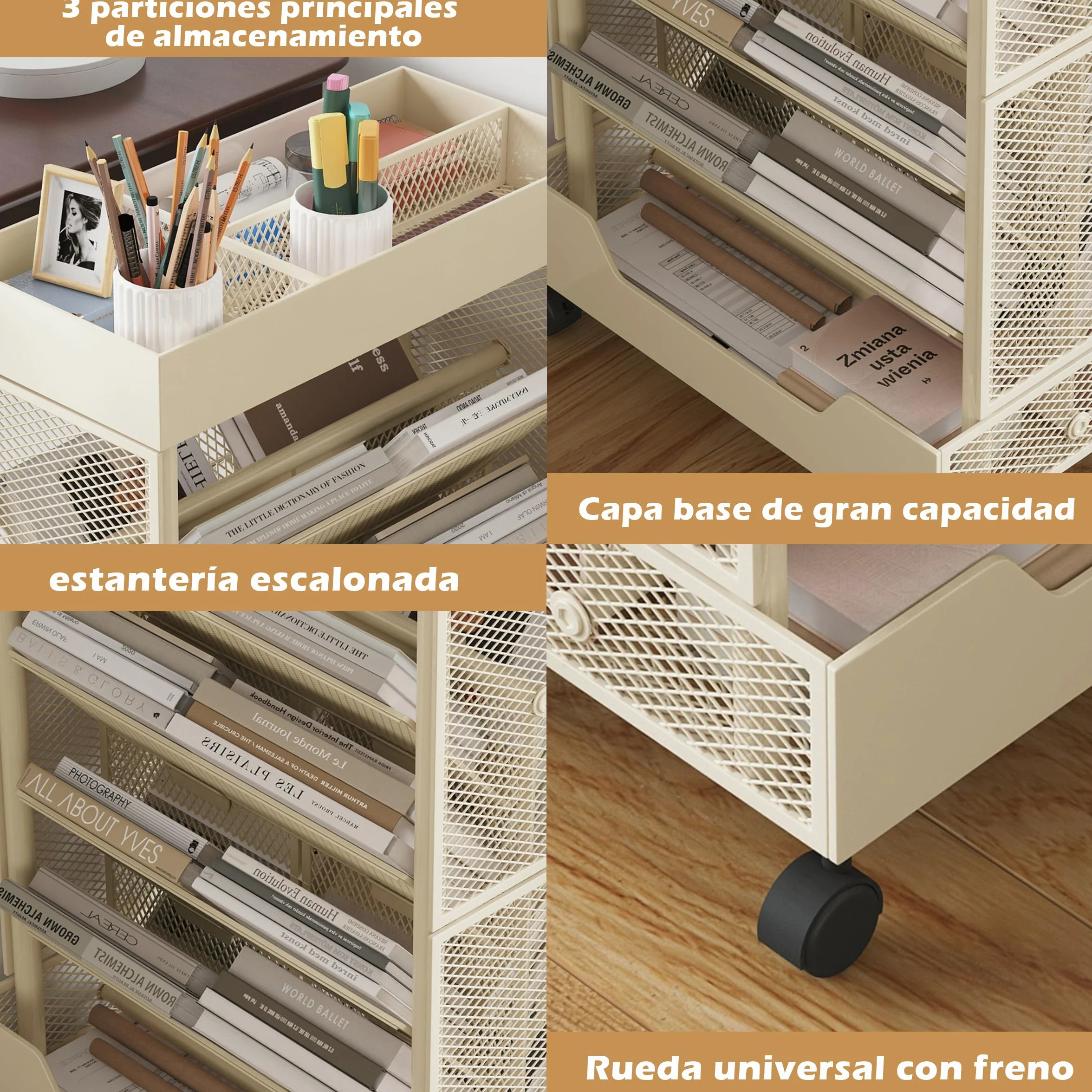 COVAODQ Estantería móvil con Ruedas, Organizador de Almacenamiento extraíble para niños, para Escuela, Aula, hogar (Beige)