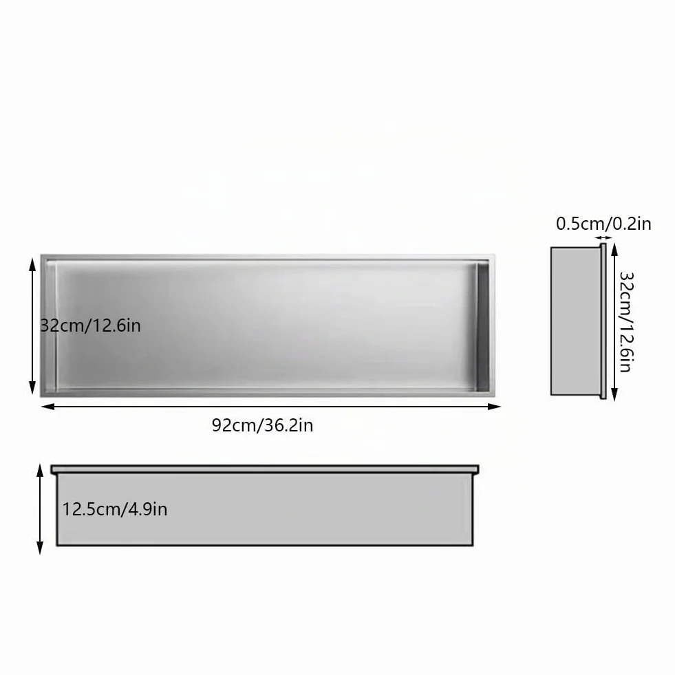 Nicho de Ducha de Pared de Acero Inoxidable con luz LED incorporada, Estante de Almacenamiento Individual, Hueco para Mejorar el hogar, Dorado (92 x 32 x 12,5 cm)