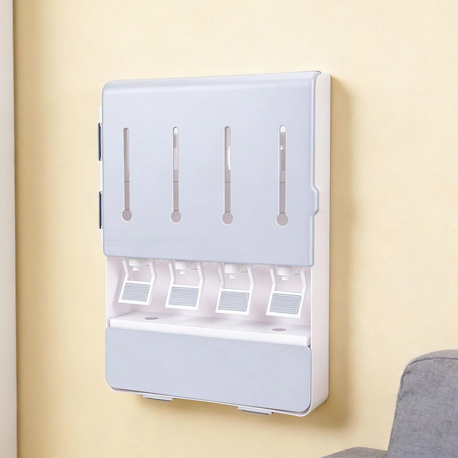 Yosoo Health Gear Estante para Especias Montado en la Pared con 4 Frascos de Vidrio Caja de Almacenamiento de Condimentos ABS 11.8 X 16.5 Pulgadas para Encimera de Cocina Ahorro de Espacio Aceite