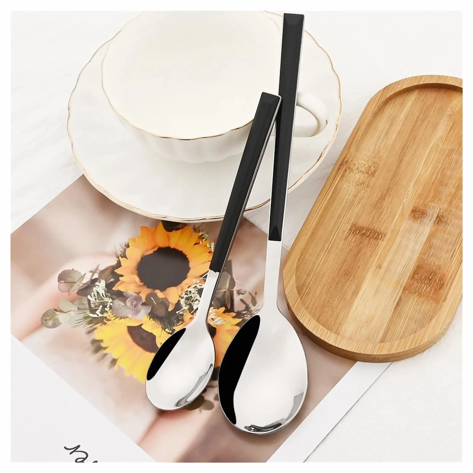 Juego de cubiertos de acero inoxidable, 24 piezas con mango de madera de imitación creativo, vajilla duradera y elegante