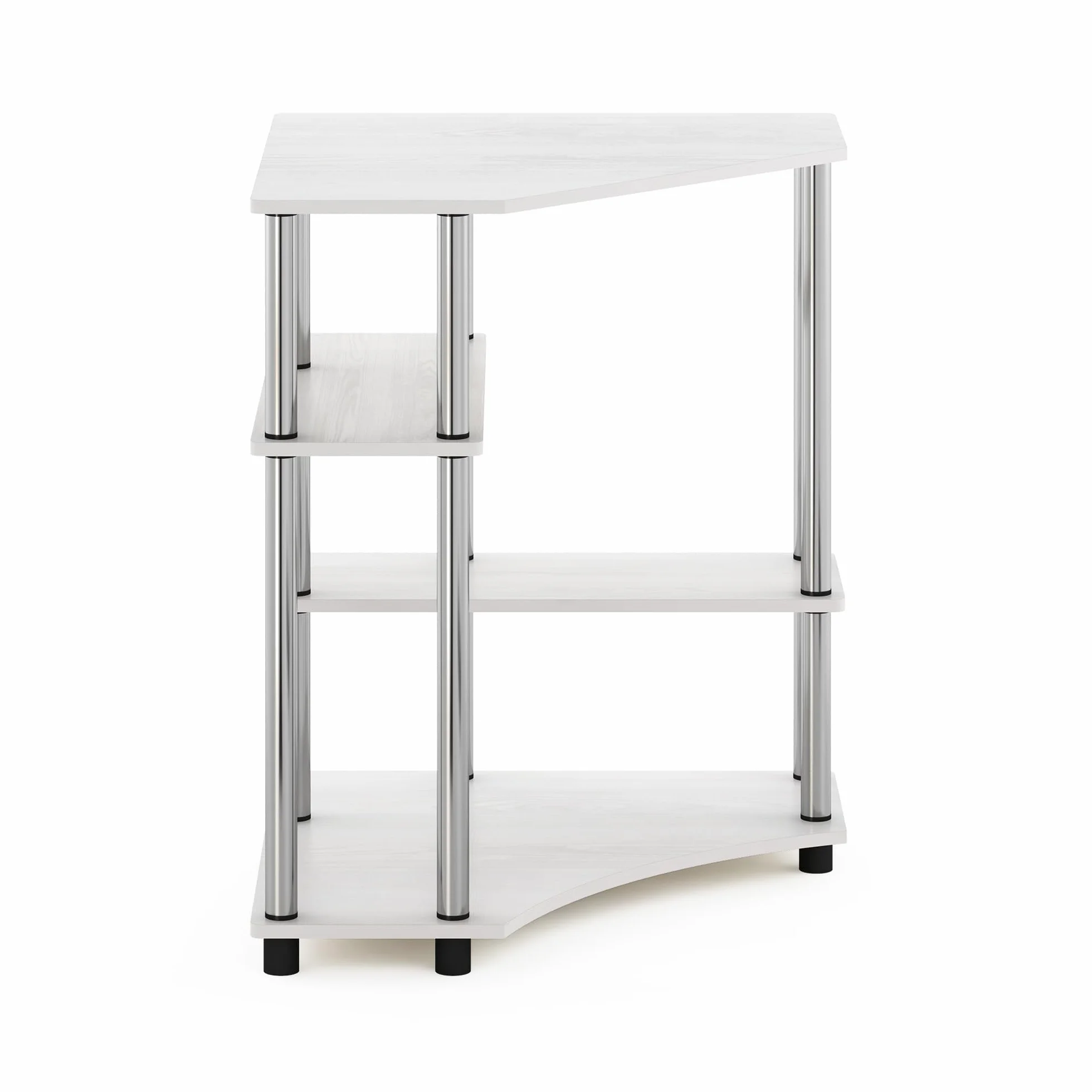 Furinno Turn-N-Tube Escritorio esquinero Que Ahorra Espacio con estantes, Engineered Wood, Roble Blanco/Acero Inoxidable, 79 (W) x 72.4 (H) x 57.2 (D) cm