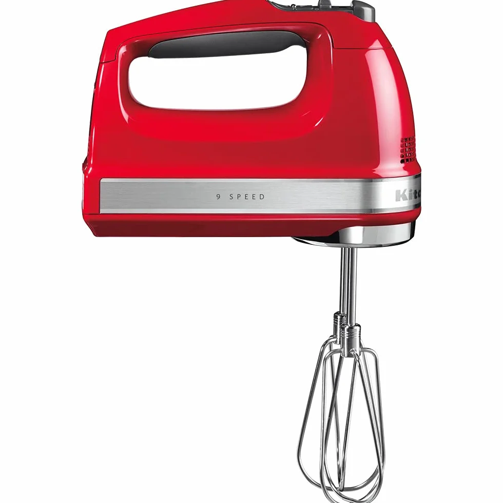 KitchenAid Batidora de Varillas de 9 velocidades - Indicator LED - 4 accesorios que ahorran lavavajillas y bolsa - Batidora de reposteriá - Silencioso - 85 W - Rojo