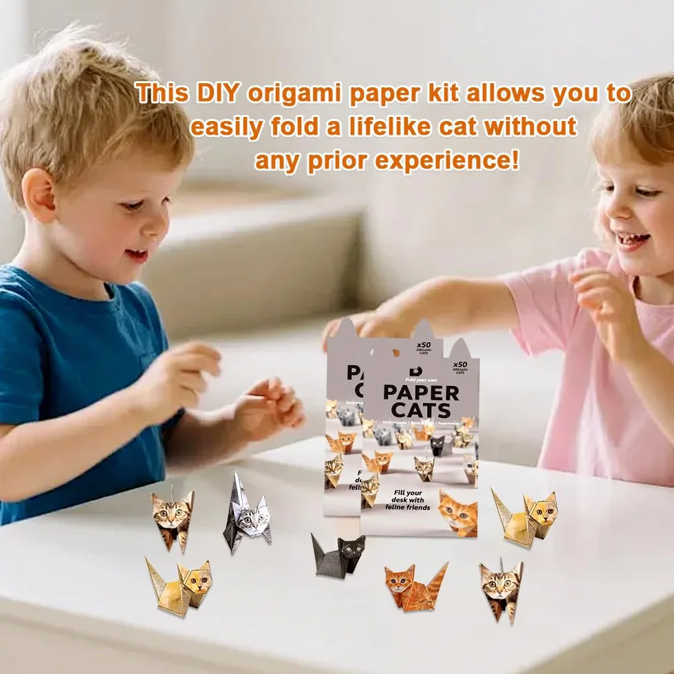 Origami Gatos Kit 100 Hojas Papel DIY Manualidades Animales Decoración Escritorio