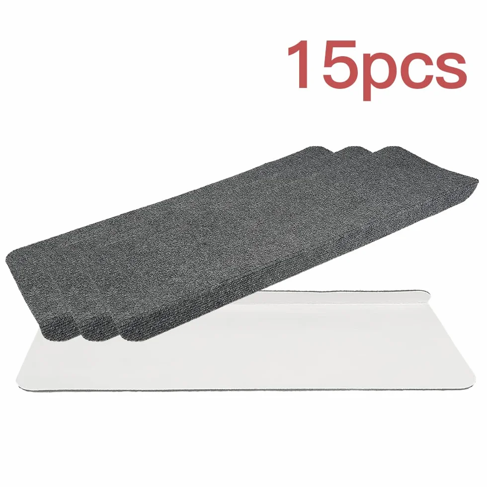 LANTUS 15x Alfombrilla Autoadhesiva de Escalera Alfombra Peldaños Adhesivos Antideslizante Protector Decoración Amortiguación Gris